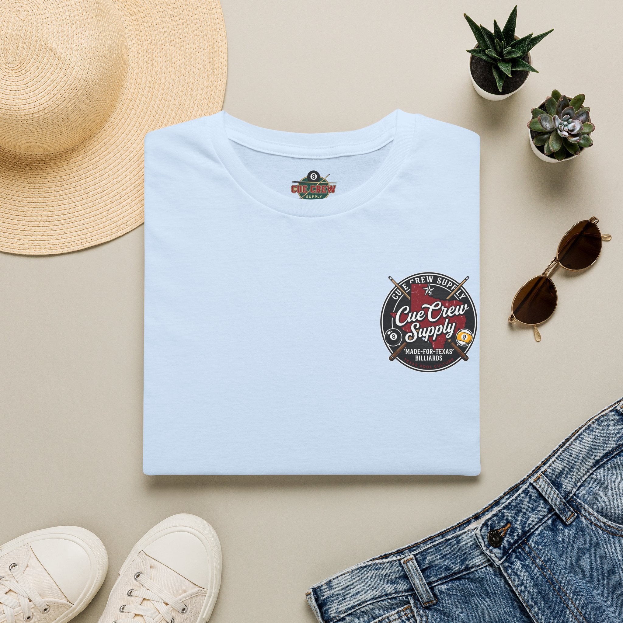 Cue Crew Supply Texas Billiards T-Shirt | Made for Texas Pool Players Graphic Tee | Front & Back Print