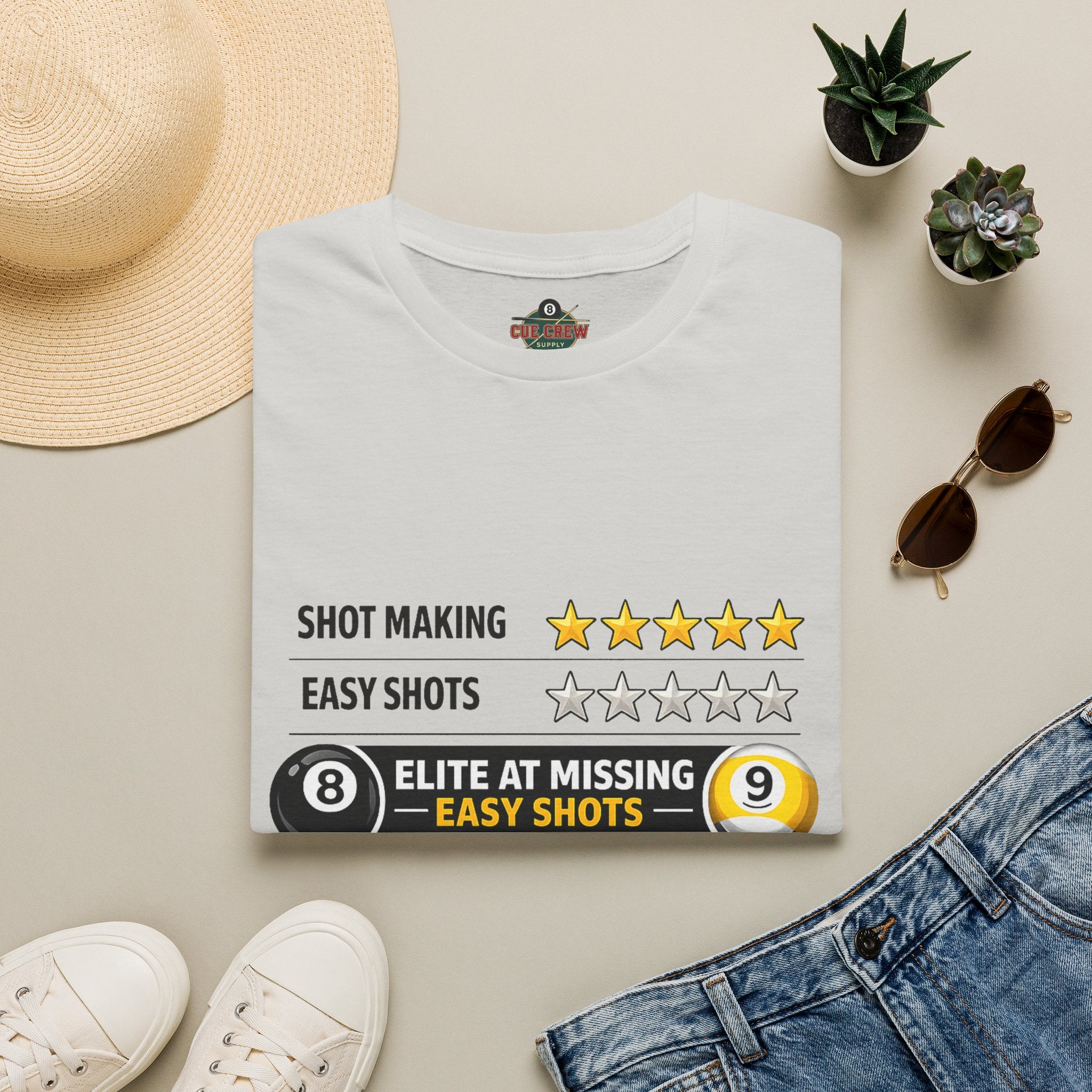 Elite At Missing Easy Shots Funny Billiards T-Shirt | 8 Ball & 9 Ball Graphic Unisex Tee | Front Print Only