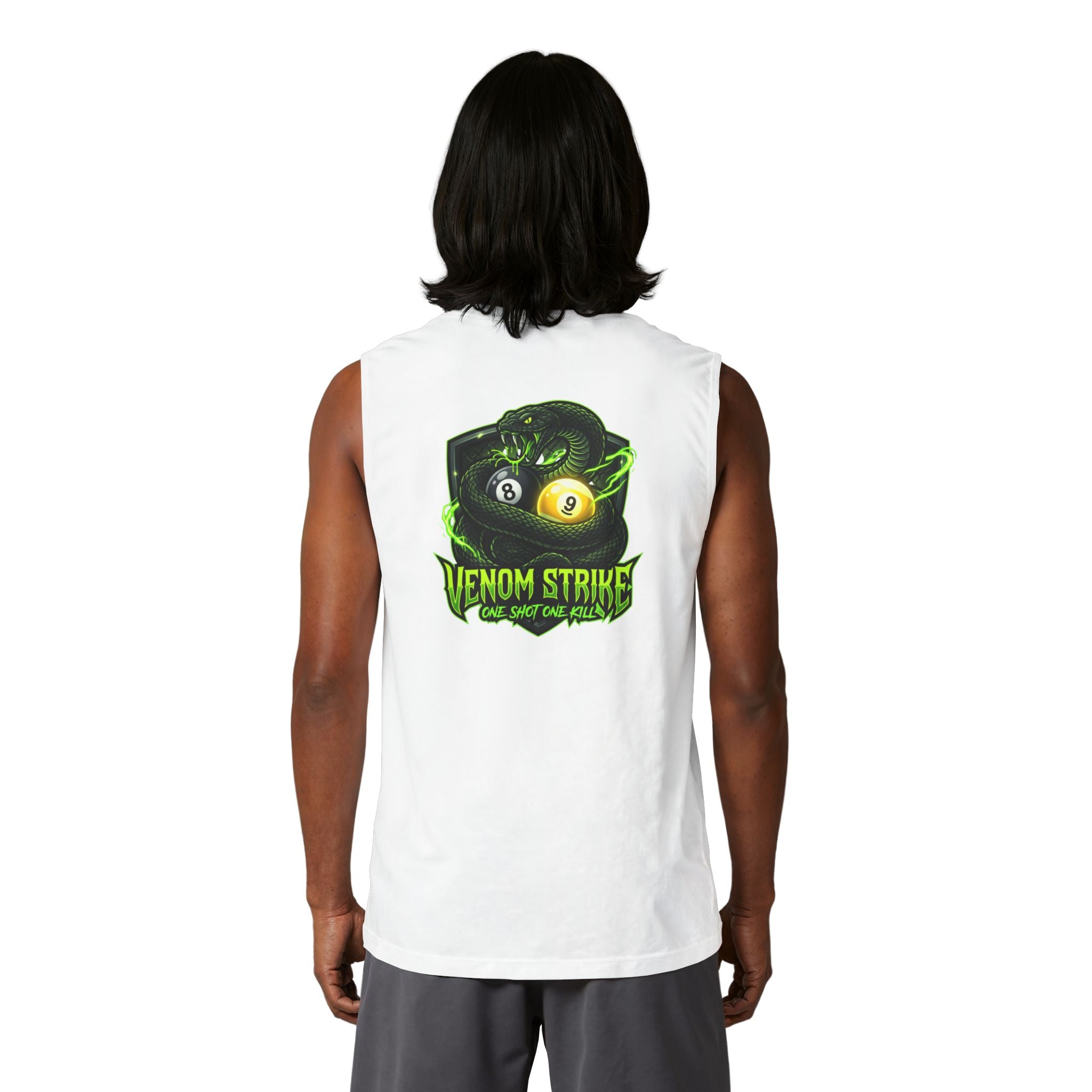 Venom Strike Unisex Muscle Tank – Snake 8 Ball & 9 Ball Pool Player Sleeveless Shirt | Billiards Gym Tank by Cue Crew Supply