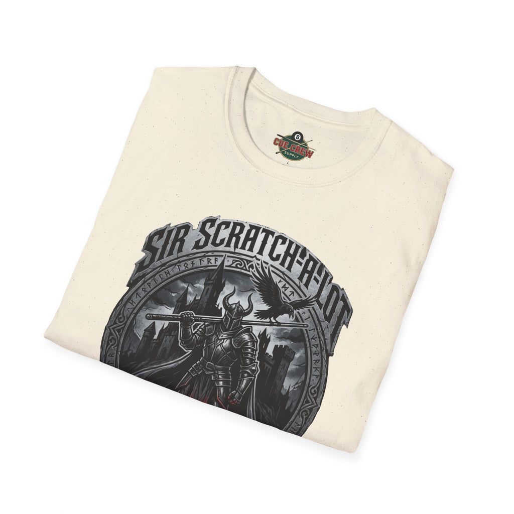 Sir Scratch-A-Lot Funny Billiards T-Shirt | Medieval Pool Knight Graphic | Front Only Print Unisex Tee