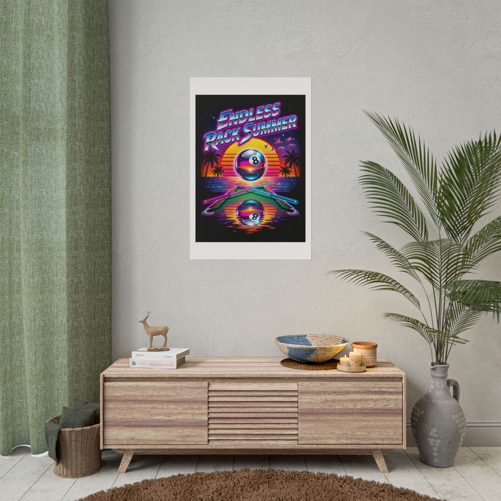 Endless Rack Summer Retro Sunset Billiards Poster | 24x36" Vintage Neon 8 Ball Pool Wall Art | Pool Hall Decor