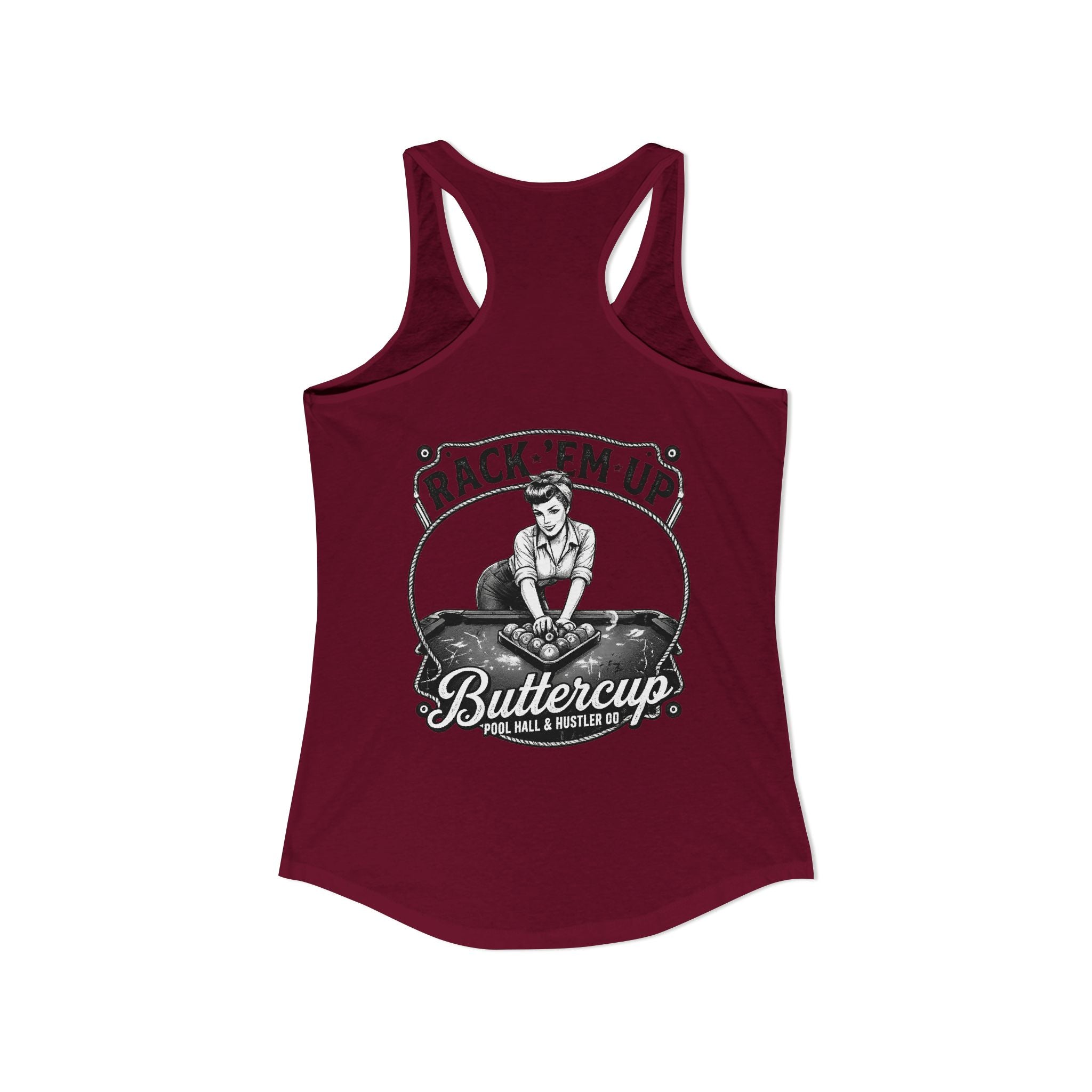 Rack 'Em Up Buttercup Women's Racerback Tank Top | Vintage Pool Hall Billiards Graphic Tank | Cue Crew Supply