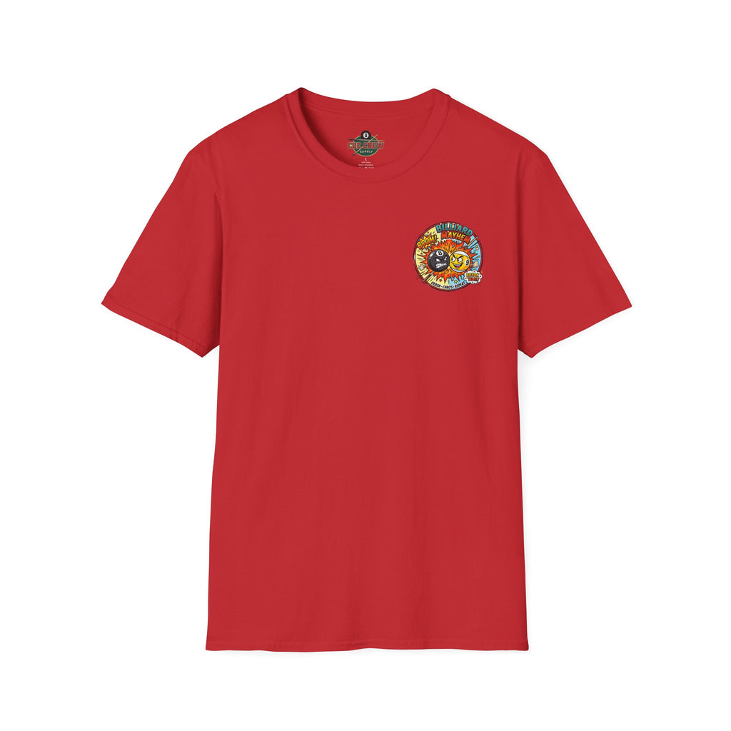 Billiard Mayhem Comic Pool Player T-Shirt | Boom! Break Time! Funny 8 Ball & 9 Ball Graphic Tee | Front & Back Print