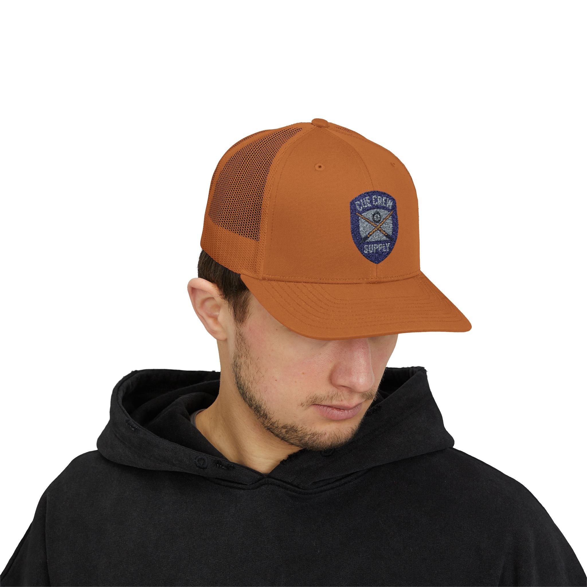 Cue Crew Supply V1 Embroidered Patch Trucker Hat - Yupoong