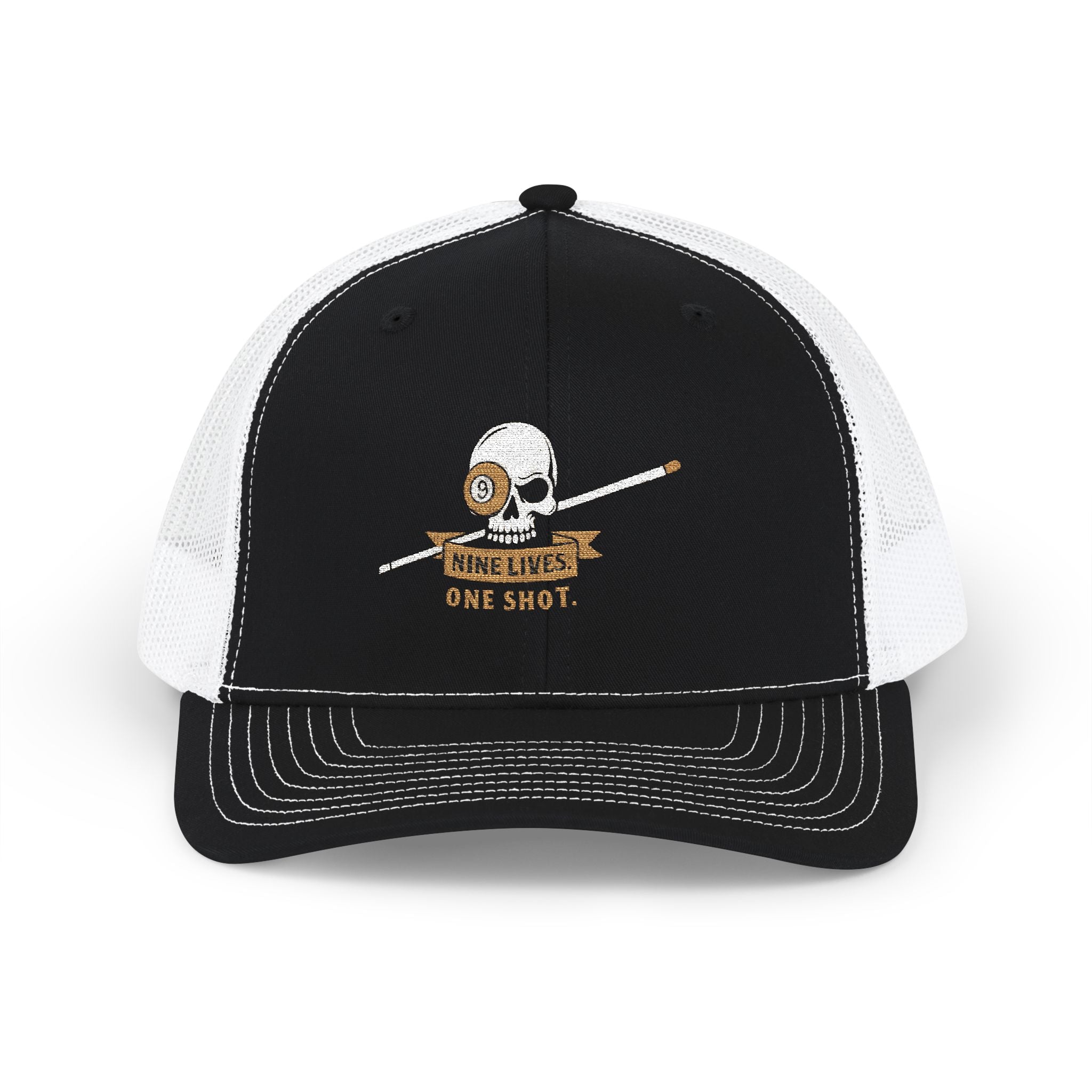 Nine Lives One Shot Billiards Embroidered Richardson Trucker Hat