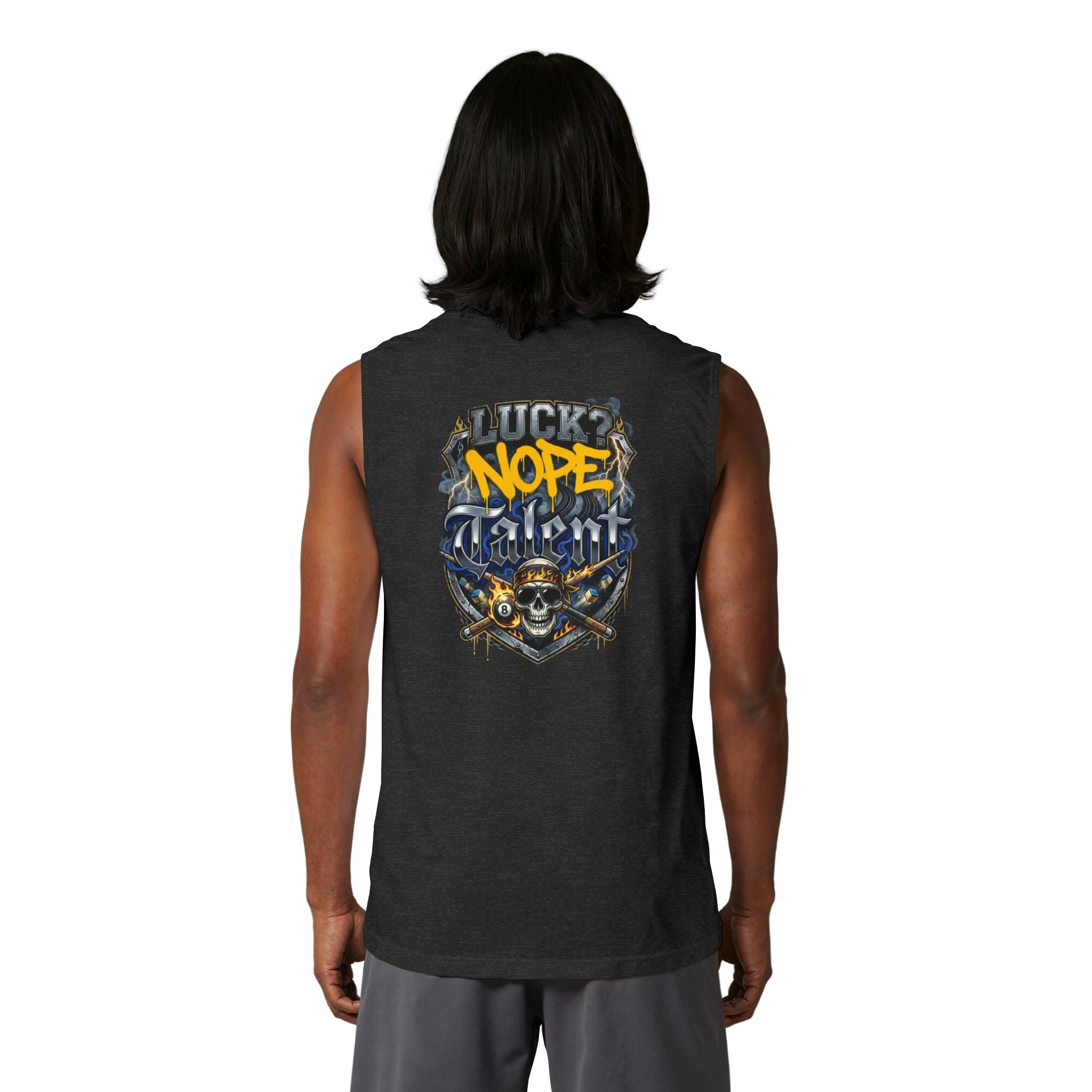 Luck? Nope. Talent. Unisex Muscle Tank | Funny Pool Player Sleeveless Shirt | Skull Billiards Gym Tank | Cue Crew Supply