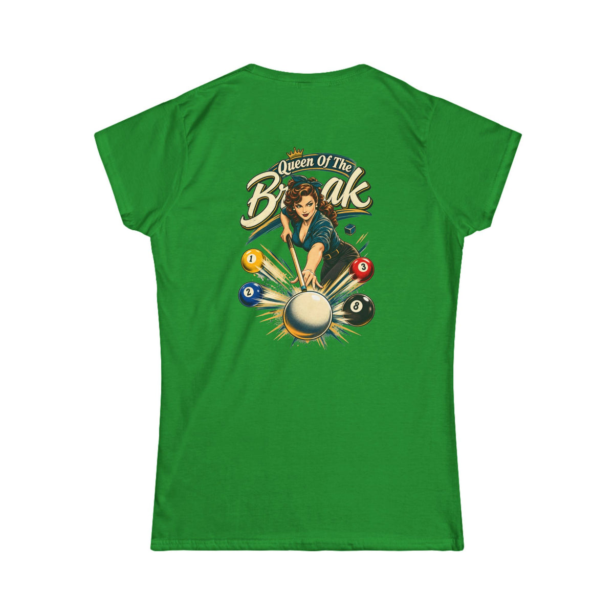 Queen of the Break Women’s Billiards T-Shirt – Front & Back Pool Tee