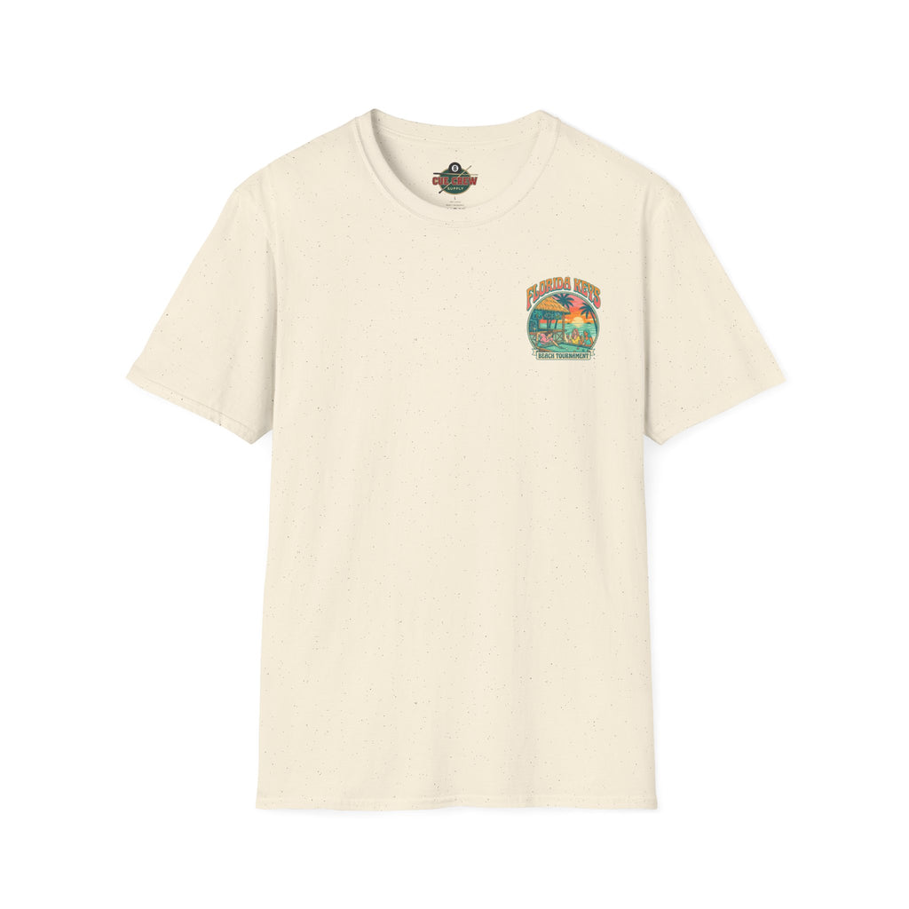 Florida Keys Beach Tournament Billiards T-Shirt – Tropical Pool Player Graphic Tee | Front & Back Print
