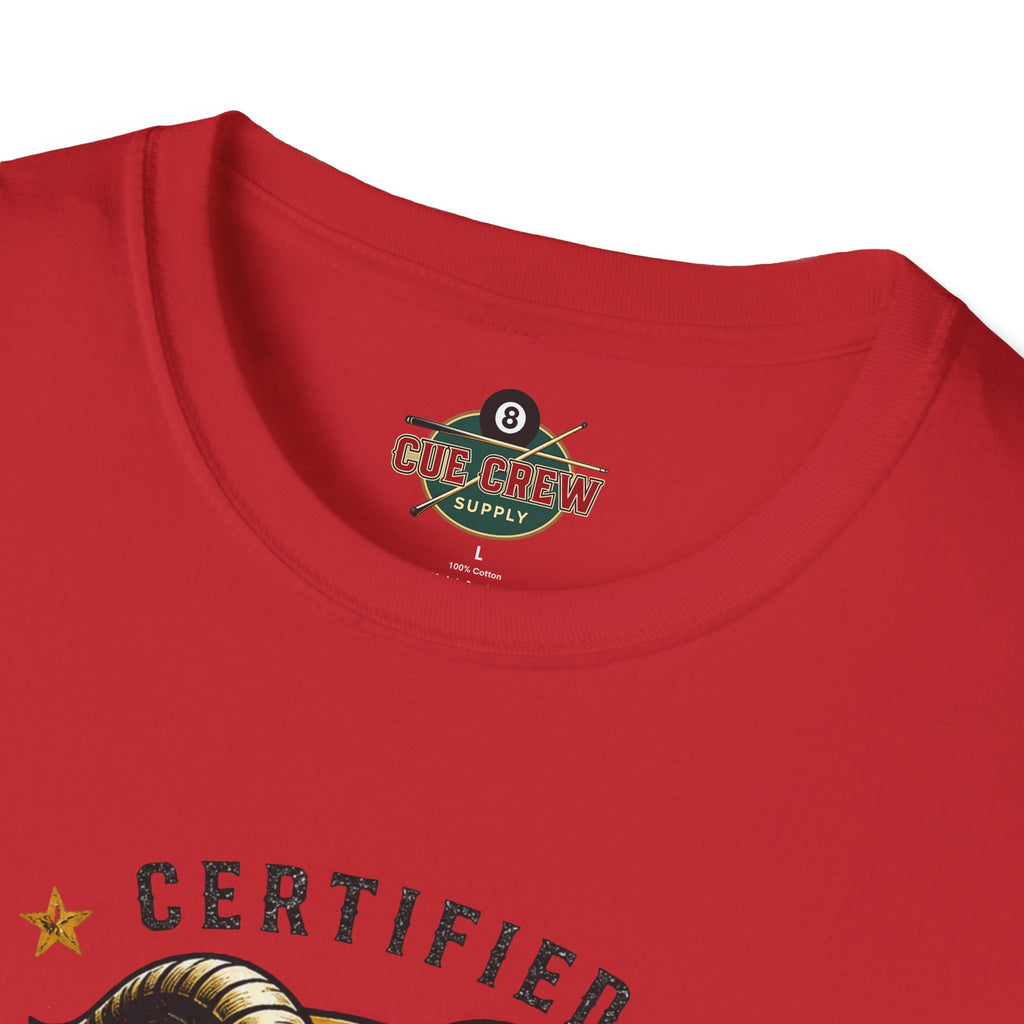 Certified GOAT-ish Funny Billiards T-Shirt | Pool Player Graphic Unisex Tee | 8 Ball Goat Design - Front Only