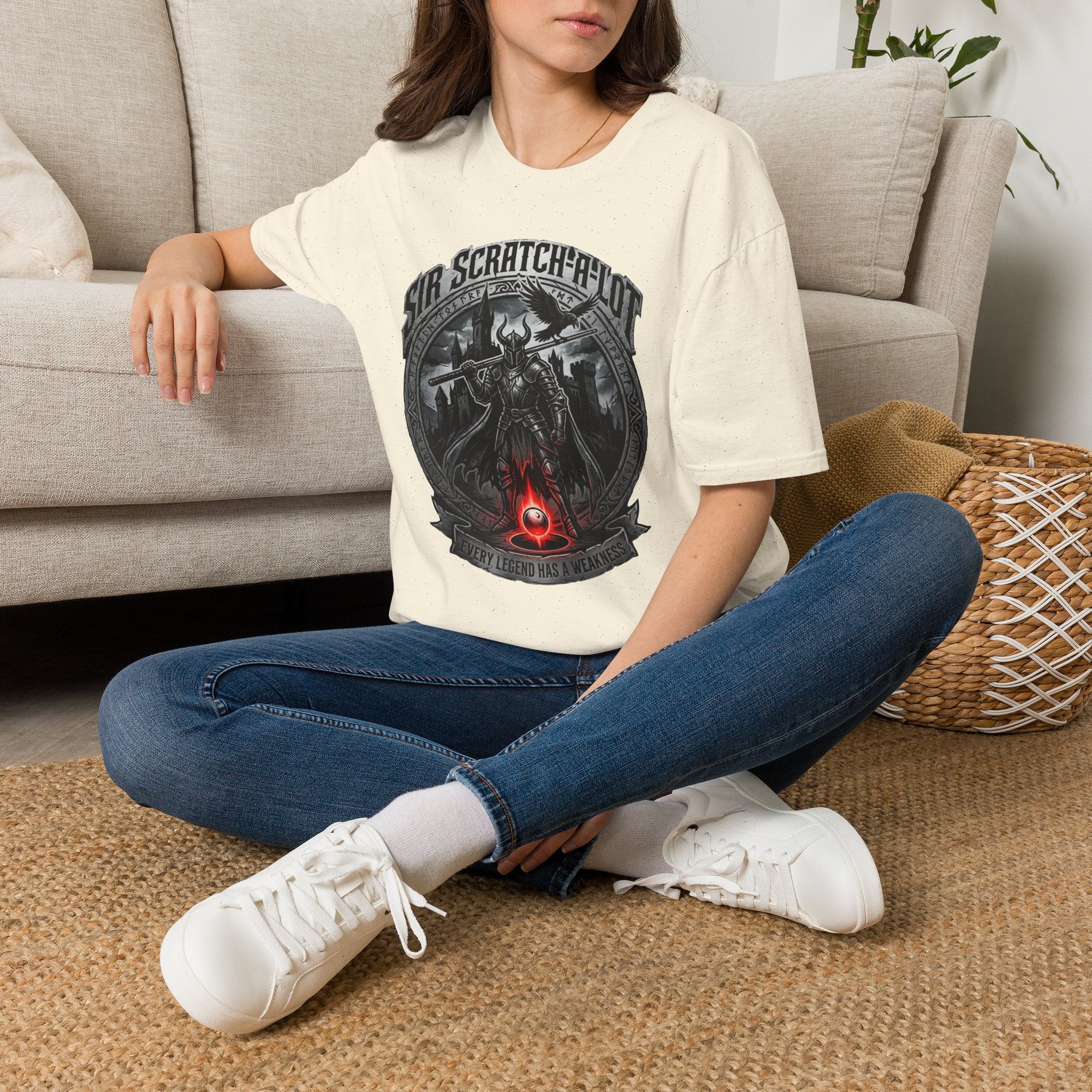 Sir Scratch-A-Lot Funny Billiards T-Shirt | Medieval Pool Knight Graphic | Front Only Print Unisex Tee