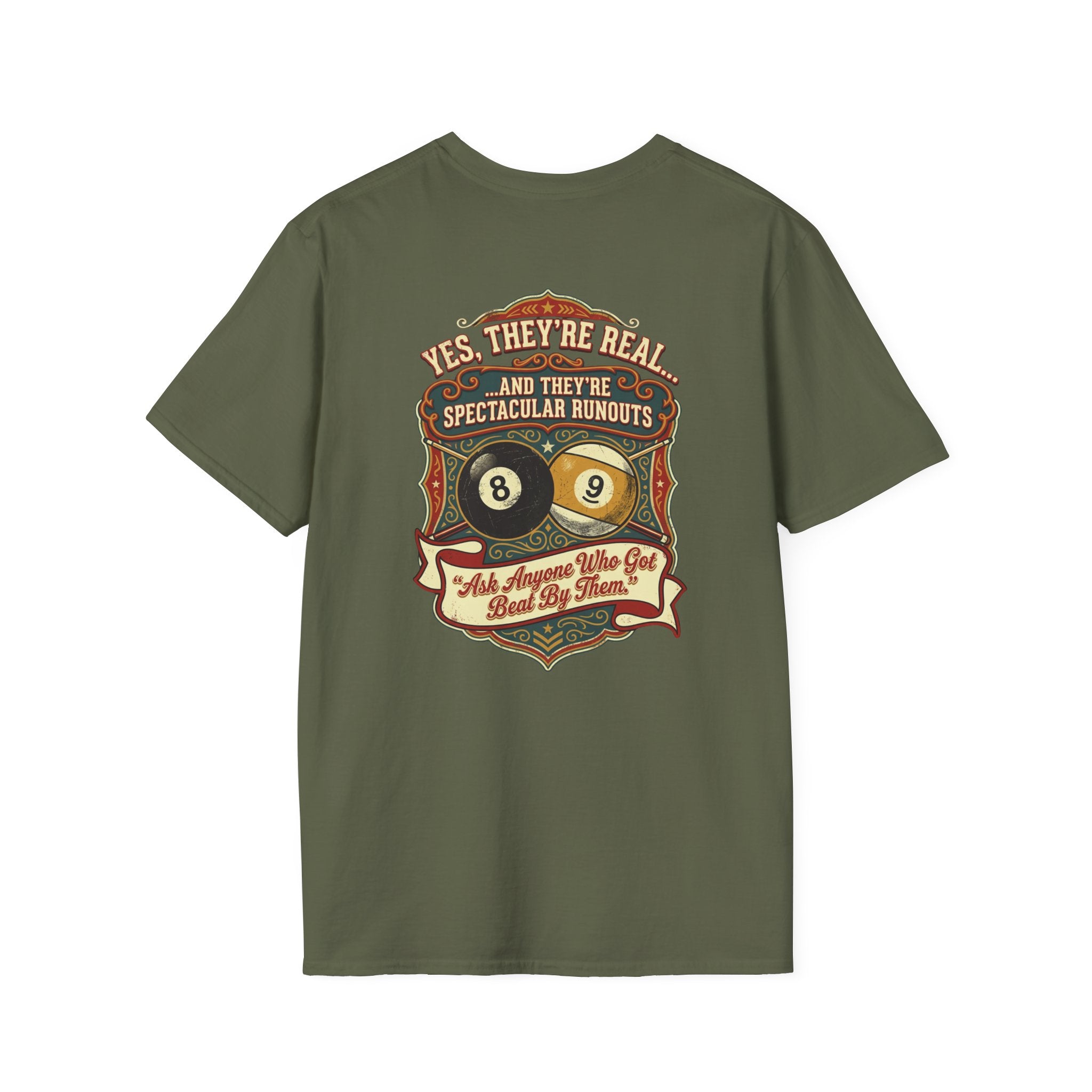 Yes, They're Real… Spectacular Runouts Billiards T-Shirt | Funny Pool Player Graphic Tee | Front & Back Print