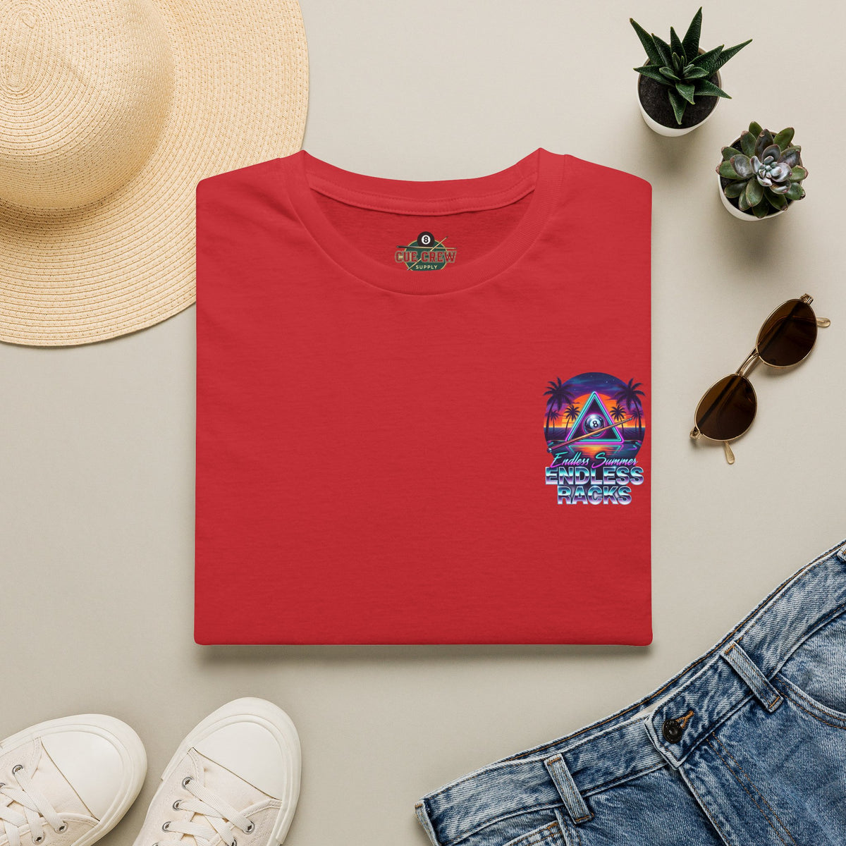Endless Summer Endless Racks Billiards T-Shirt | Retro Sunset Pool Player Graphic Tee | Tropical 8 Ball Beach Vibes Shirt