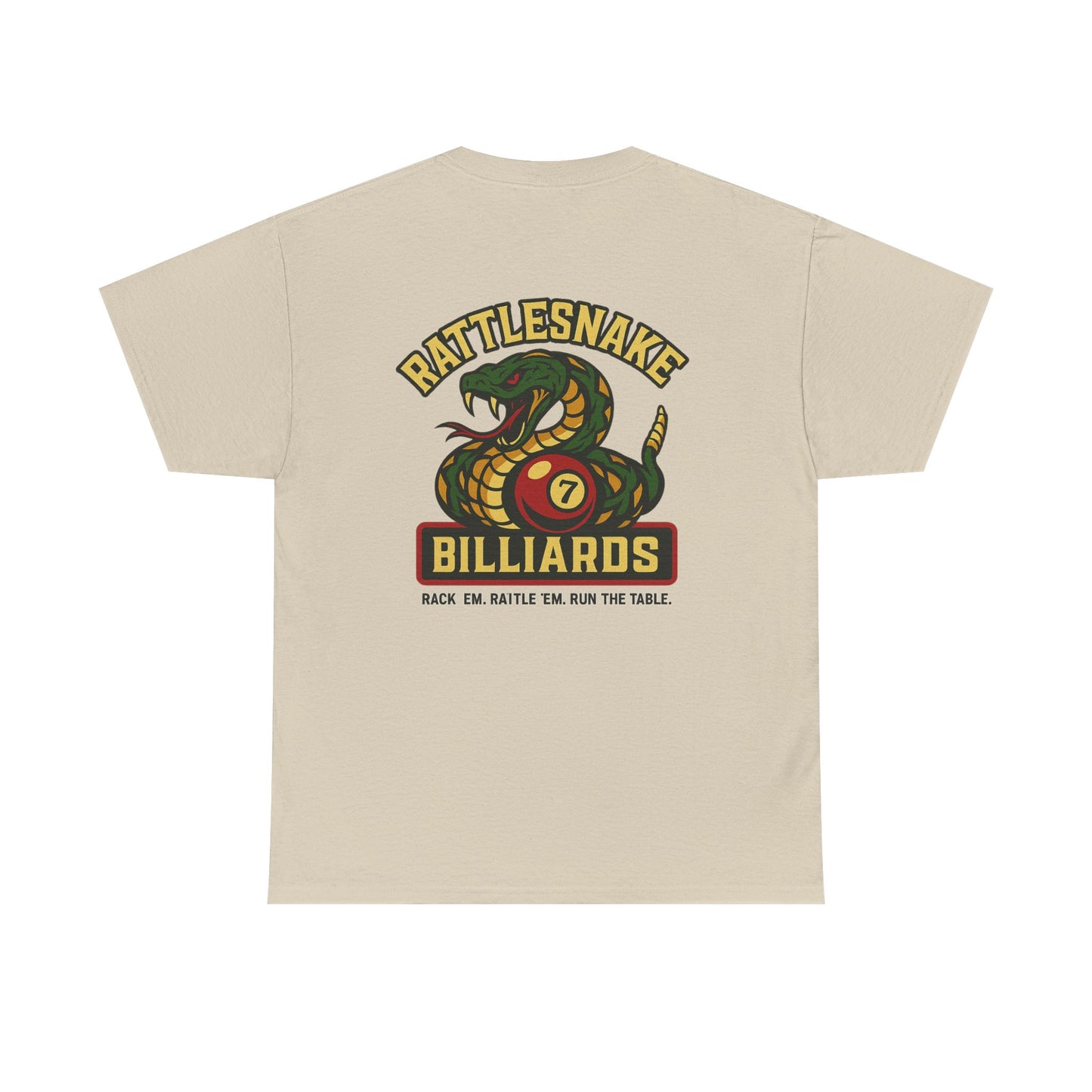 Rattlesnake Billiards - Rack 'Em, Rattle 'Em, Run The Table - Strike Hard, Play Bold Gildan Tee