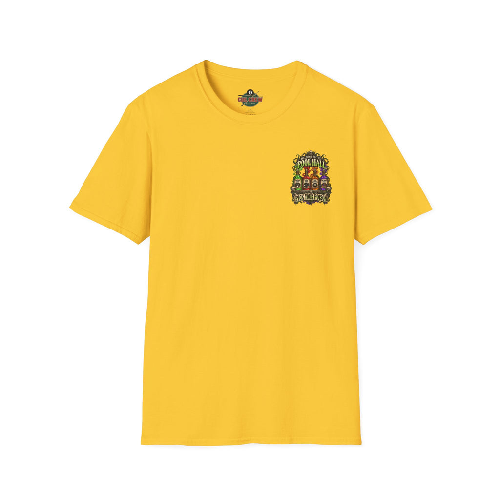 Pick Your Poison – Halloween Billiards T-Shirt – Front & Back Pool Tee | CCS-HST-003