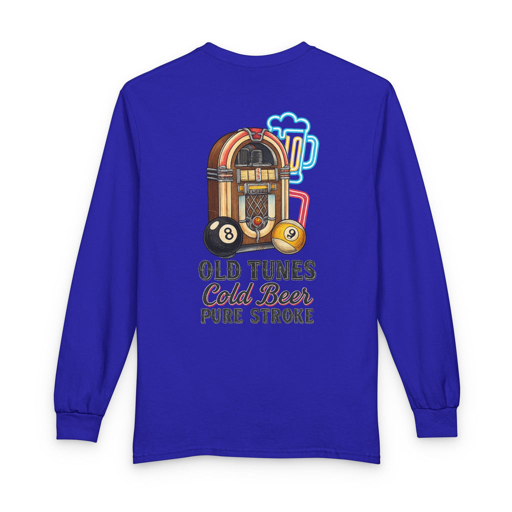 Old Tunes, Cold Beer, Pure Stroke Vintage Jukebox Billiards Long Sleeve Tee