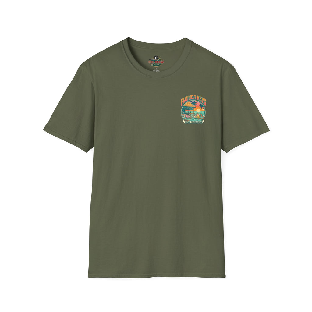 Florida Keys Beach Tournament Billiards T-Shirt – Tropical Pool Player Graphic Tee | Front & Back Print