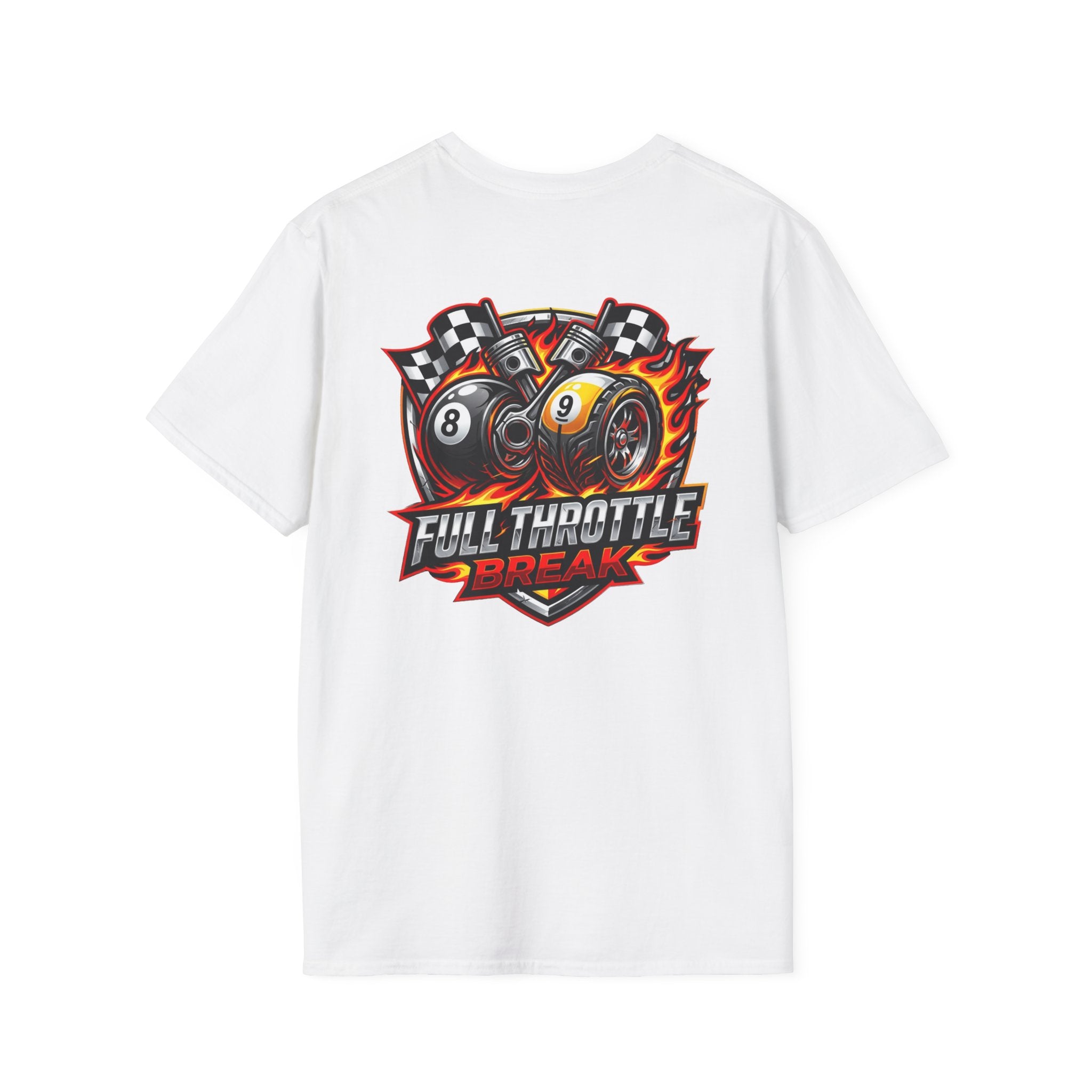 Full Throttle Break Billiards T-Shirt | Racing Inspired 8 Ball & 9 Ball Pool Player Graphic Tee | Front & Back Print
