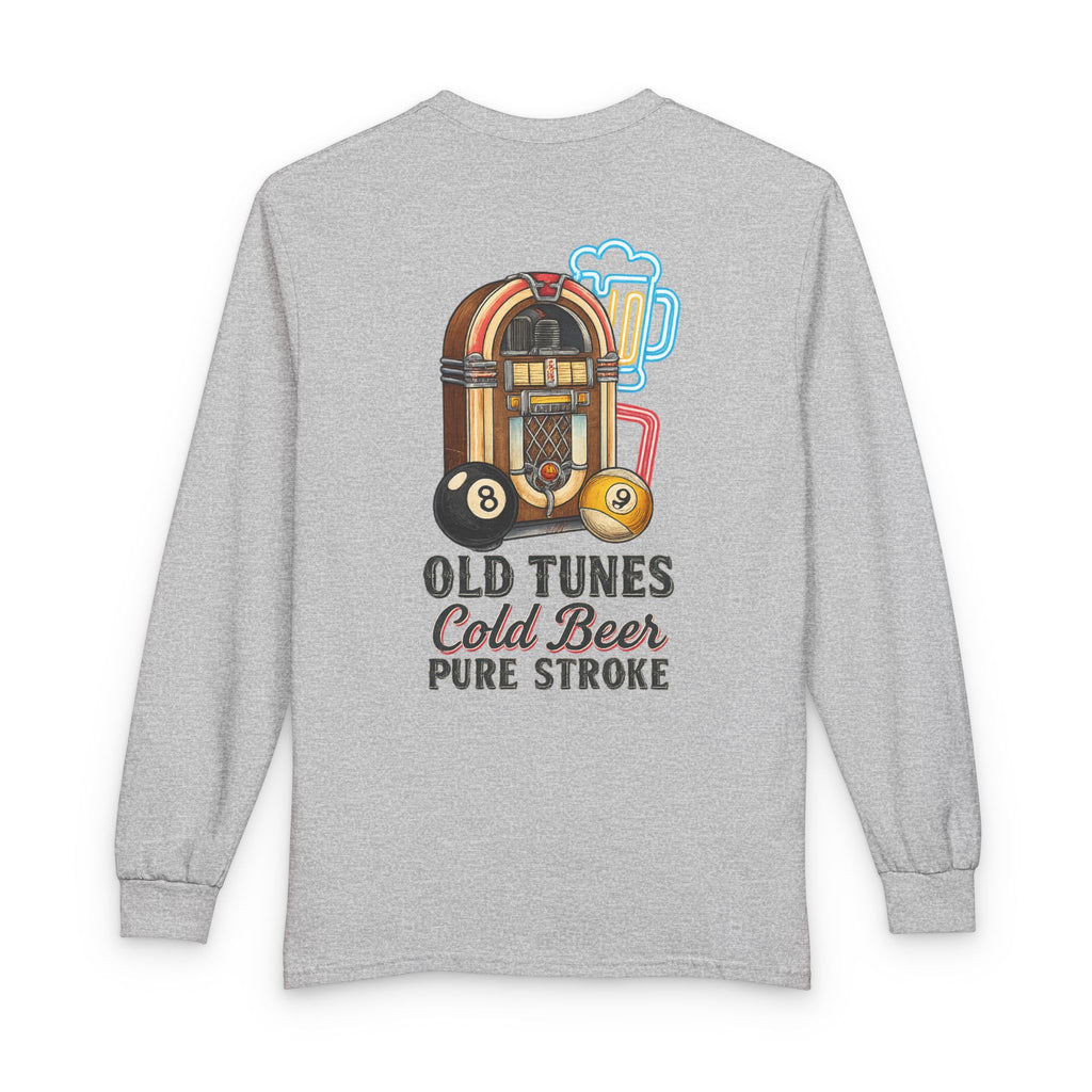 Old Tunes, Cold Beer, Pure Stroke Vintage Jukebox Billiards Long Sleeve Tee