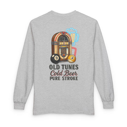 Old Tunes, Cold Beer, Pure Stroke Vintage Jukebox Billiards Long Sleeve Tee