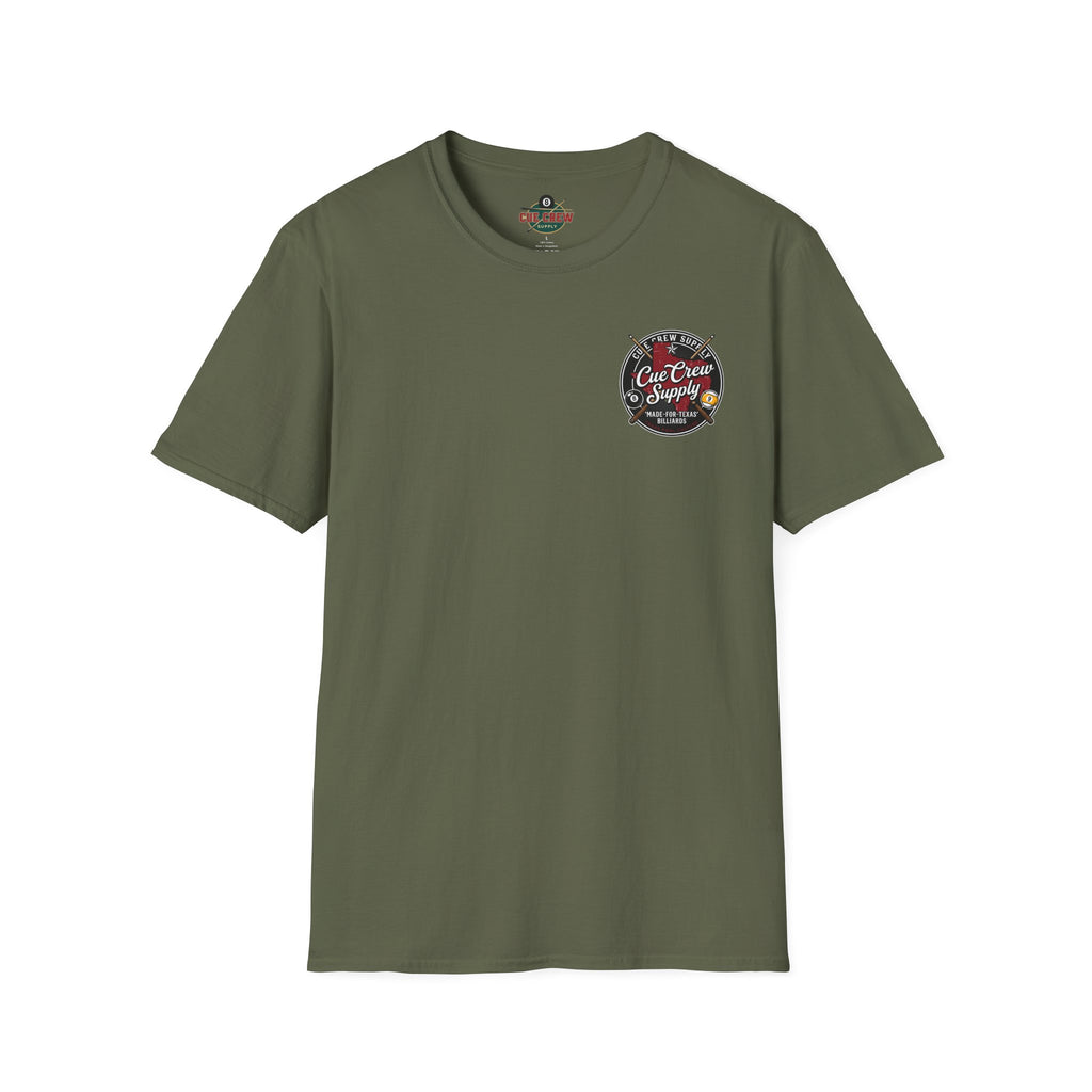 Cue Crew Supply Texas Billiards T-Shirt | Made for Texas Pool Players Graphic Tee | Front & Back Print