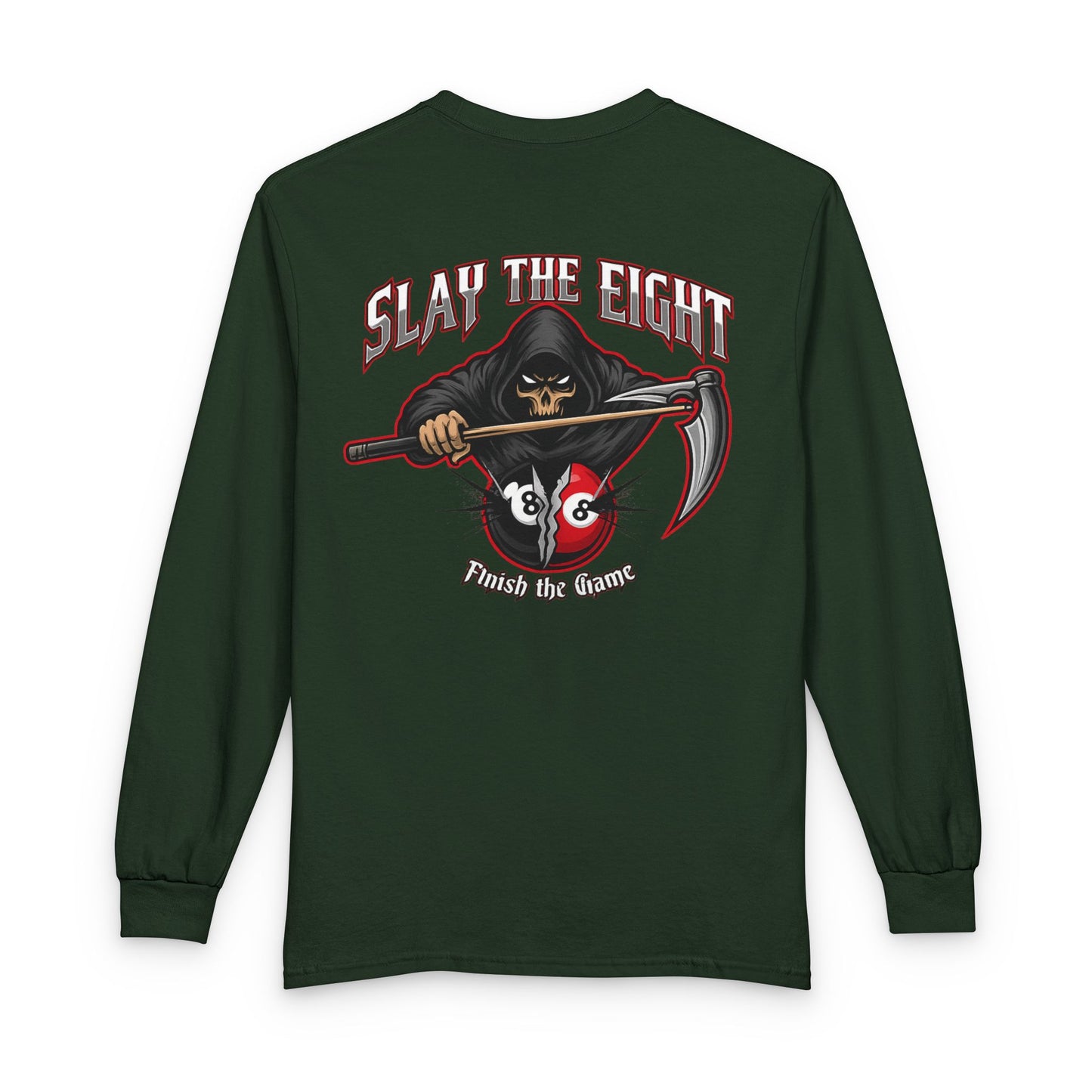 Slay the Eight Grim Reaper Billiards Gildan Long Sleeve Tee