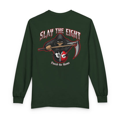 Slay the Eight Grim Reaper Billiards Gildan Long Sleeve Tee