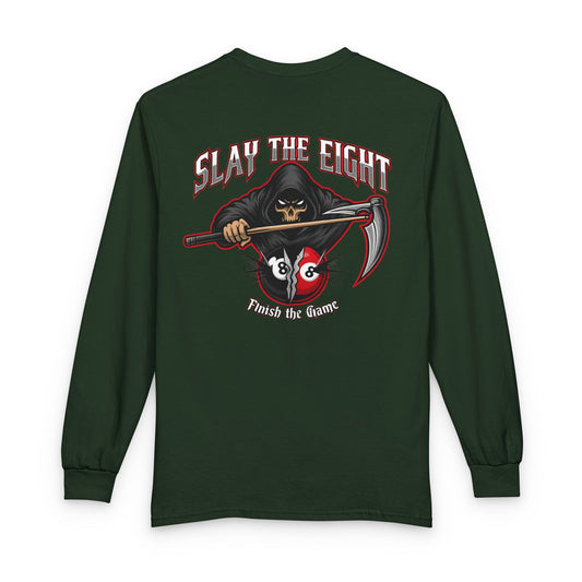 Slay the Eight Grim Reaper Billiards Gildan Long Sleeve Tee
