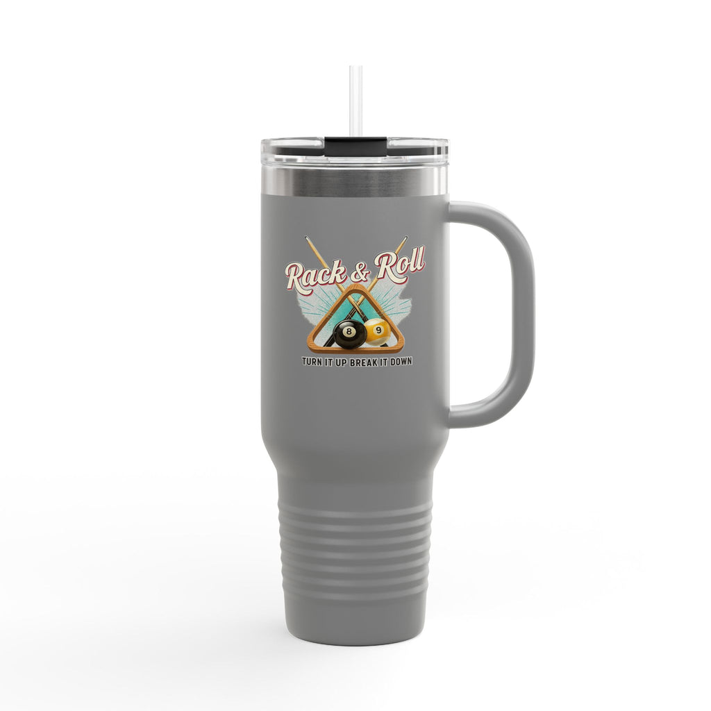 Rack & Roll v2 40oz Insulated Travel Mug – Pool Cue Billiards Design,