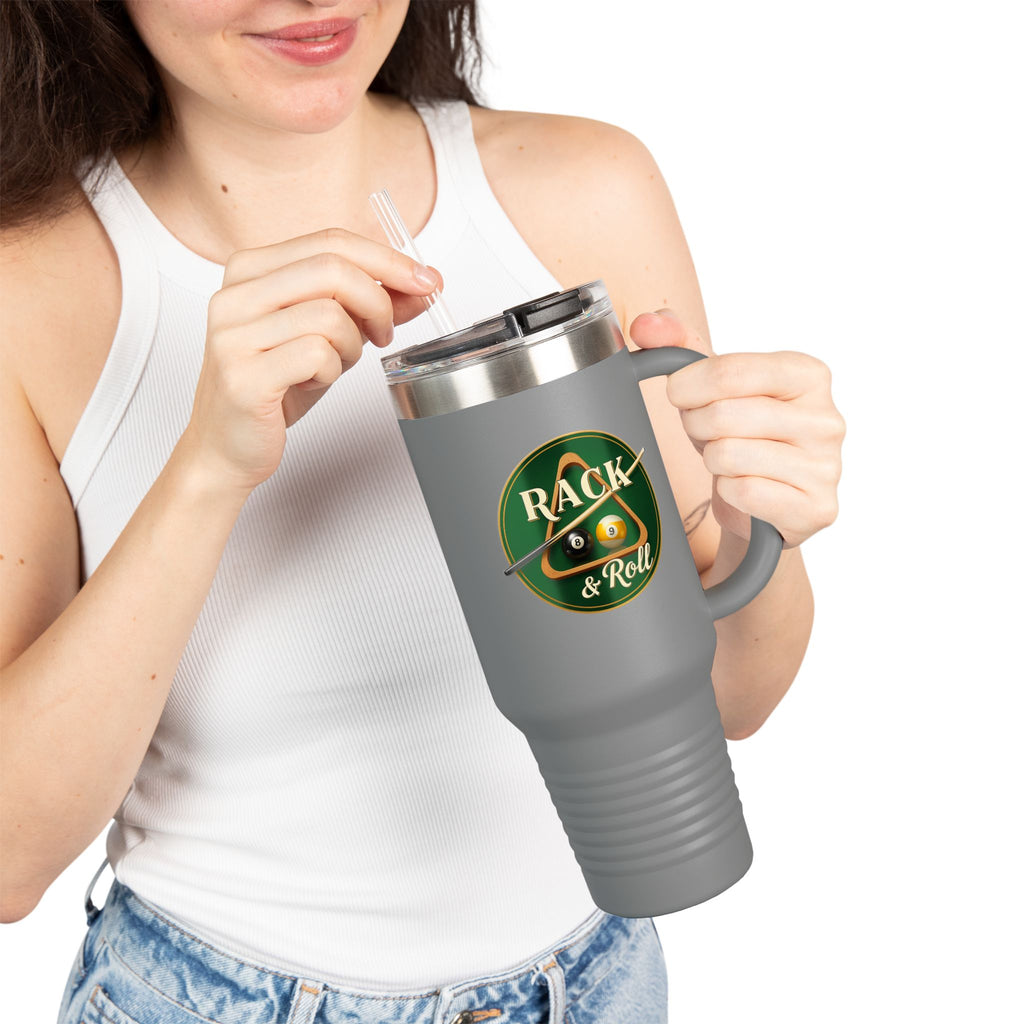 Rack & Roll Billiards Pool Cue Logo 40oz Insulated Travel Mug