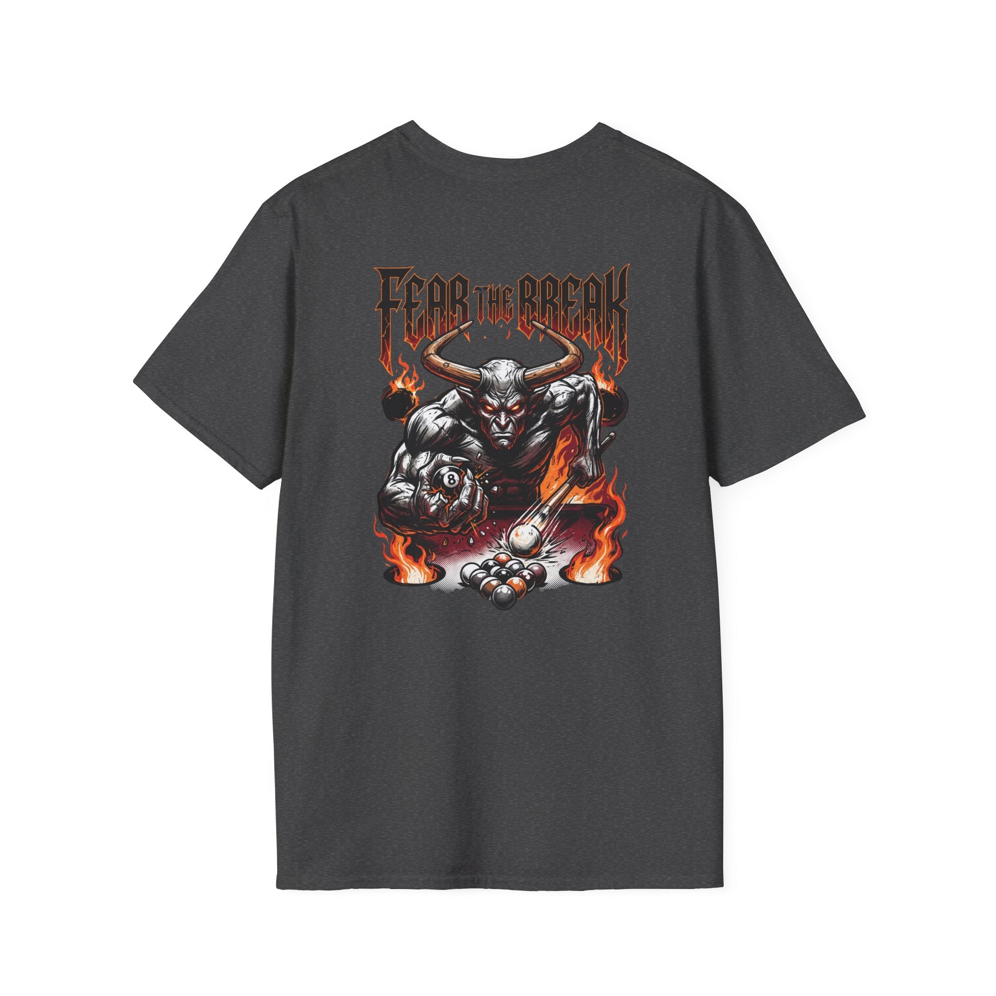 Fear The Break Demon Billiards T-Shirt | Fiery Pool Player Graphic Tee | Front & Back Print