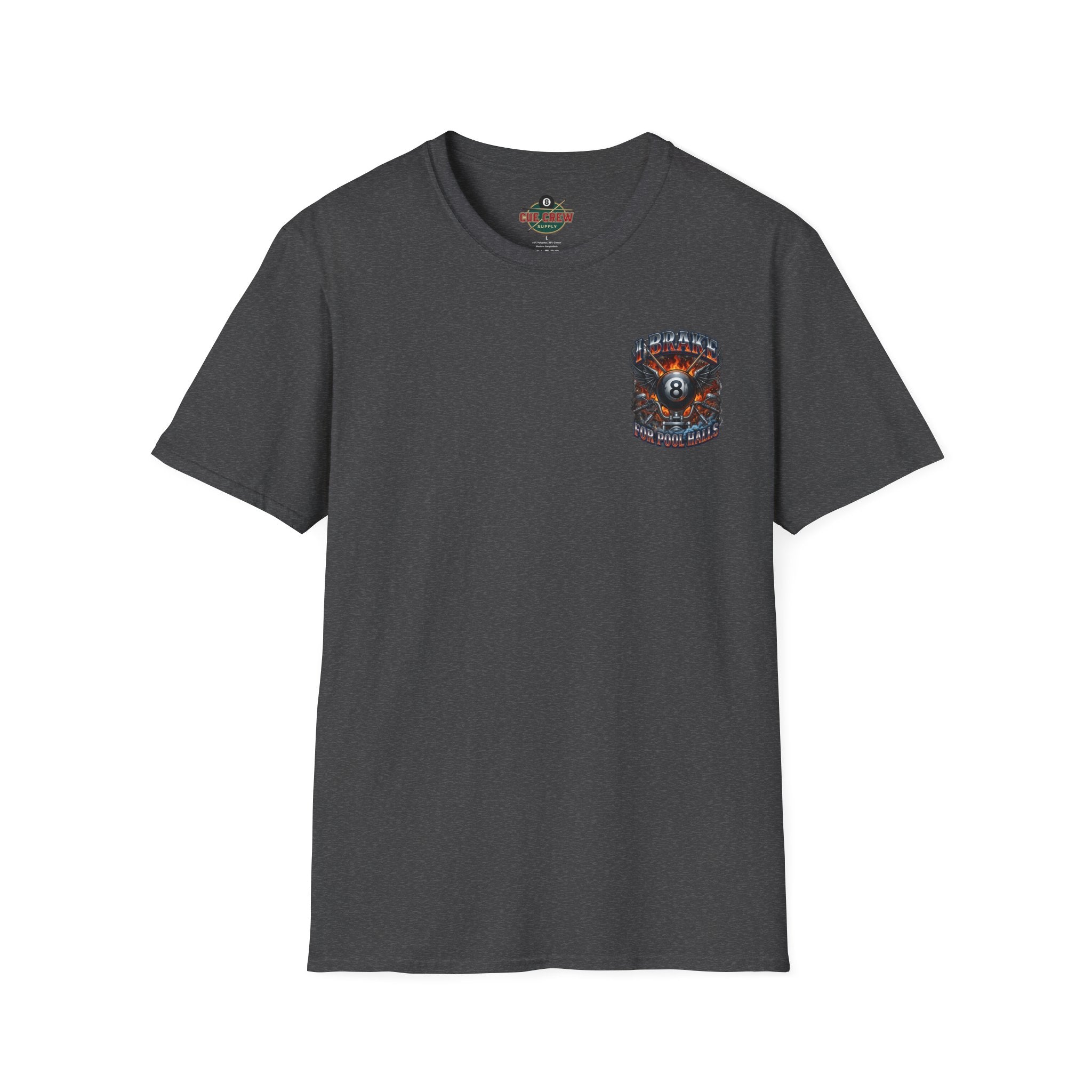 I Brake for Pool Halls Biker 8 Ball Pool Player T-Shirt | Front & Back Graphic Tee