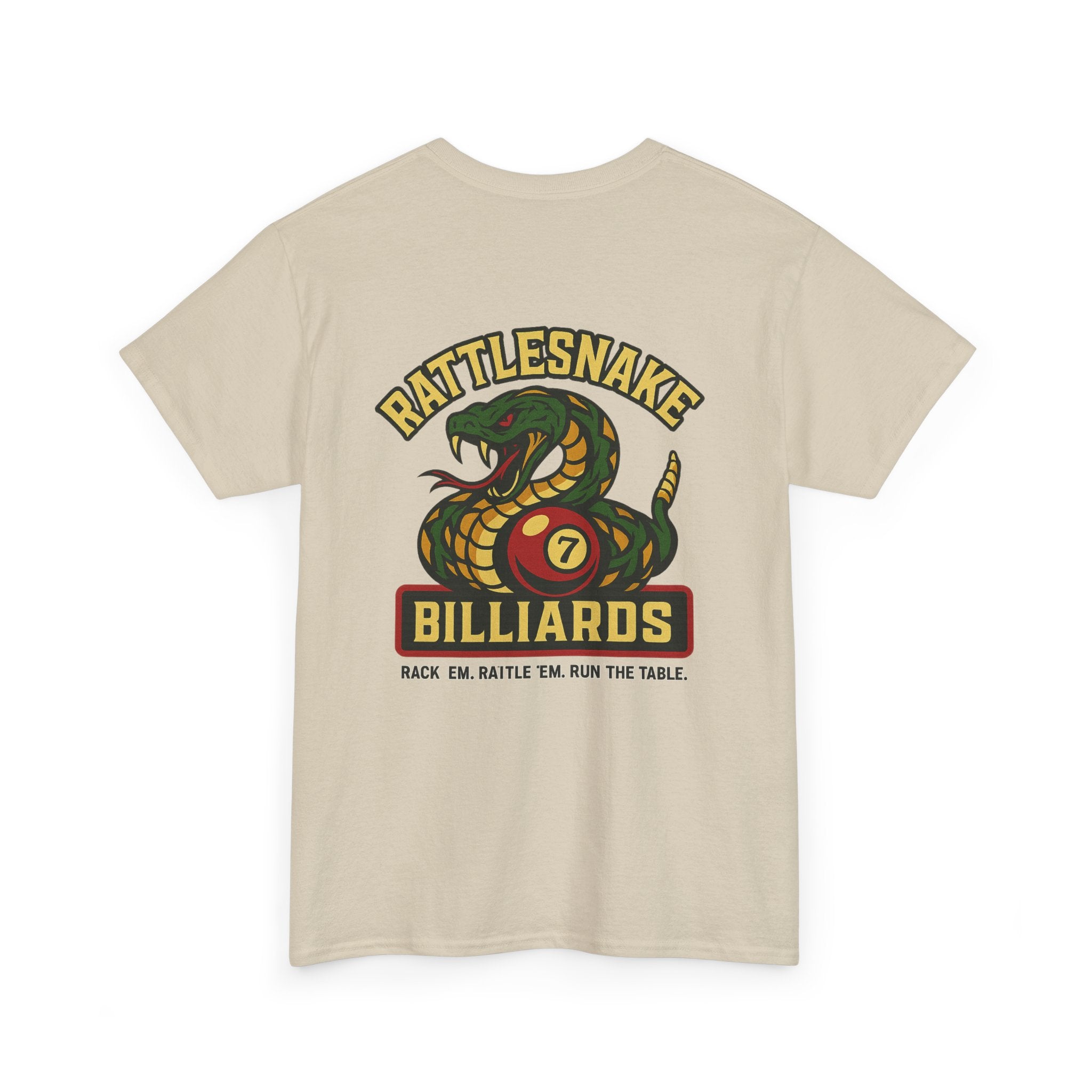 Rattlesnake Billiards - Rack 'Em, Rattle 'Em, Run The Table - Strike Hard, Play Bold Gildan Tee