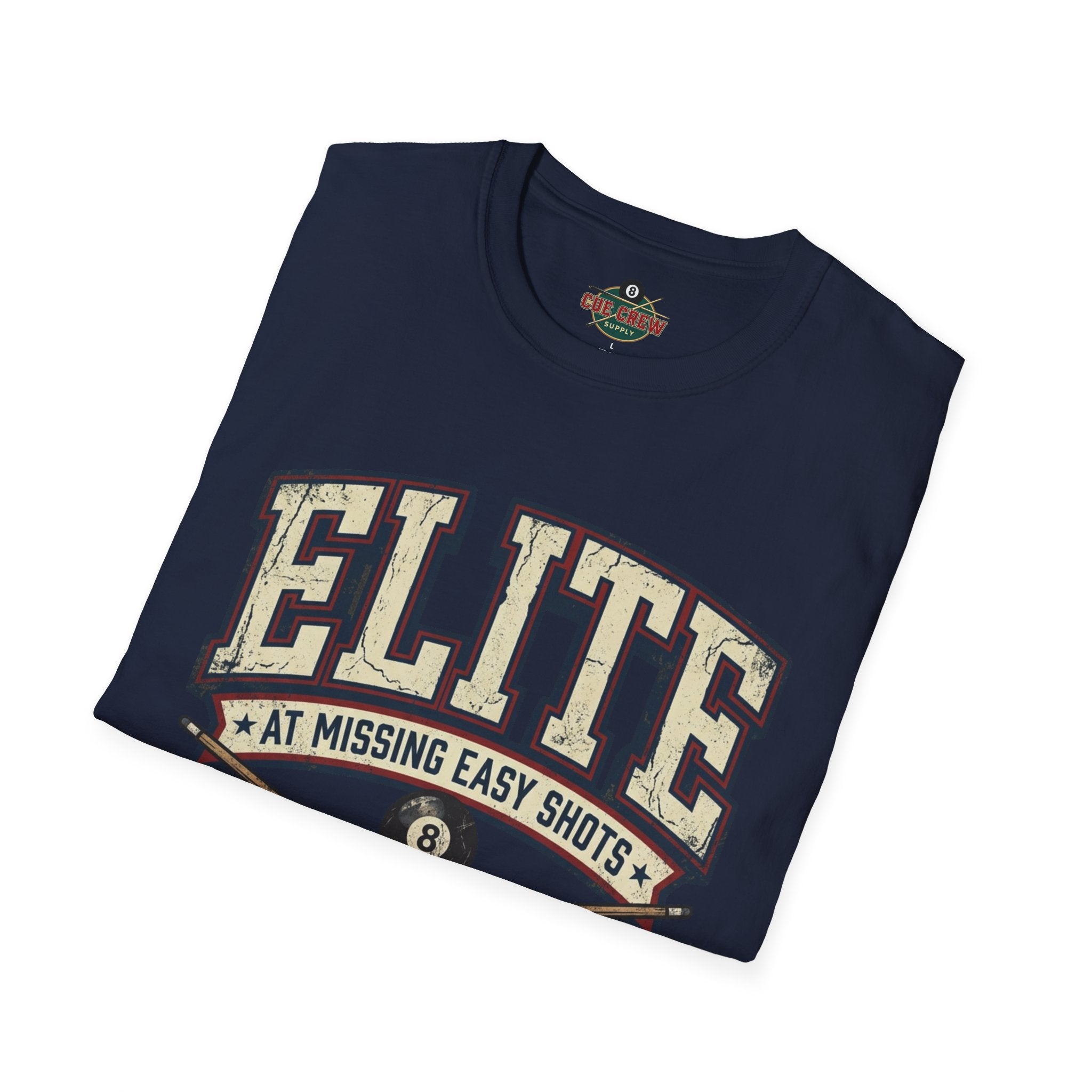 Elite at Missing Easy Shots V2 Funny Billiards T-Shirt | Vintage 8 Ball Pool Player Graphic Unisex Tee