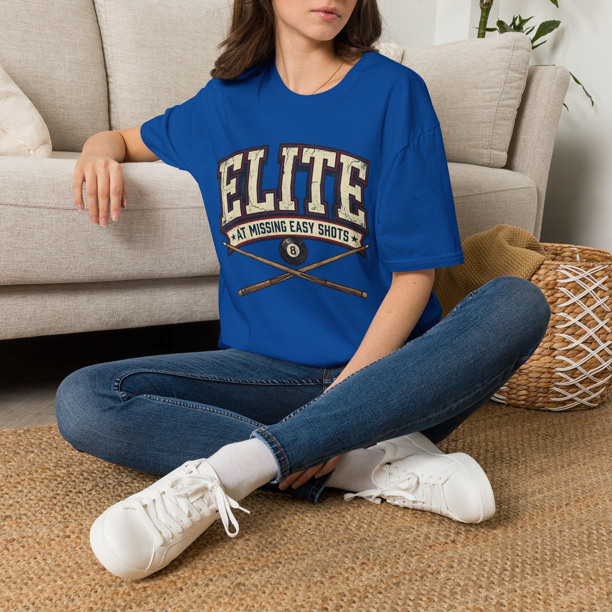 Elite at Missing Easy Shots V2 Funny Billiards T-Shirt | Vintage 8 Ball Pool Player Graphic Unisex Tee