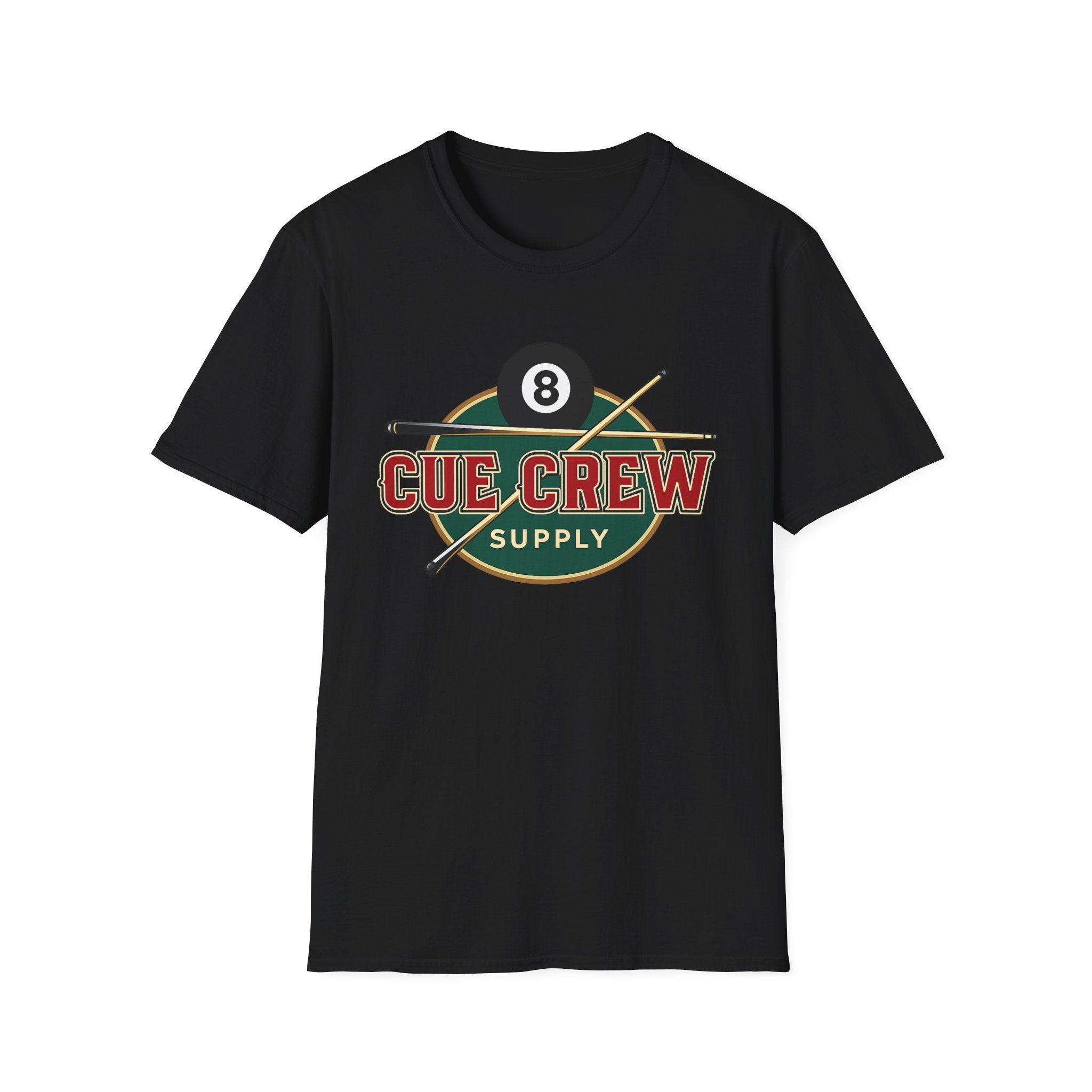 Cue Crew Supply Retro Logo Core Line Billiards Gildan Tee