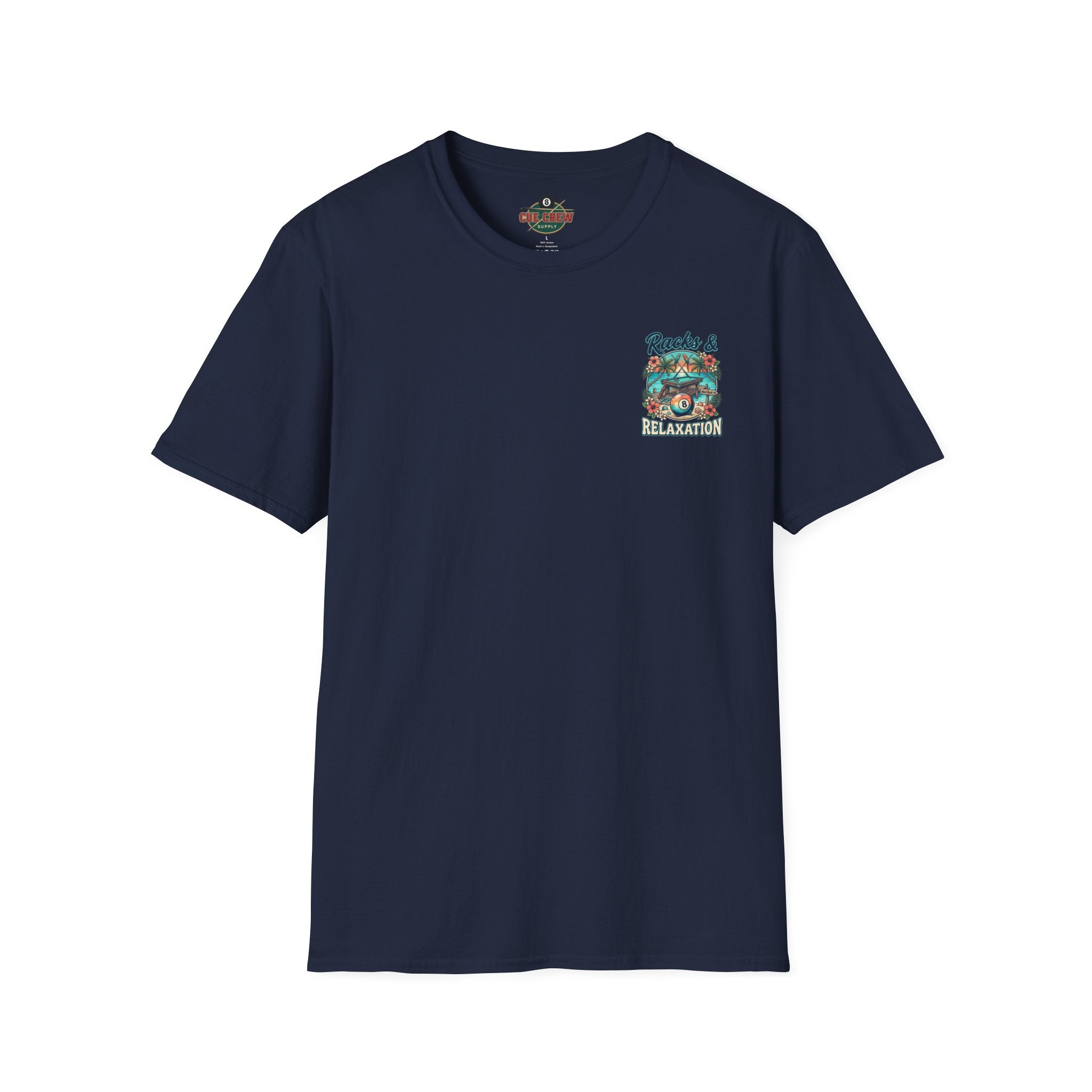 Racks & Relaxation Tropical Billiards T-Shirt | Beach Pool Player Graphic Tee | Front & Back Print