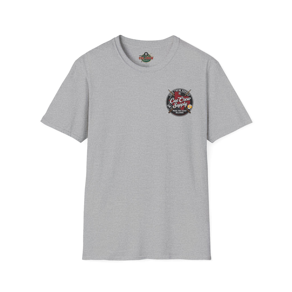 Cue Crew Supply Texas Billiards T-Shirt | Made for Texas Pool Players Graphic Tee | Front & Back Print