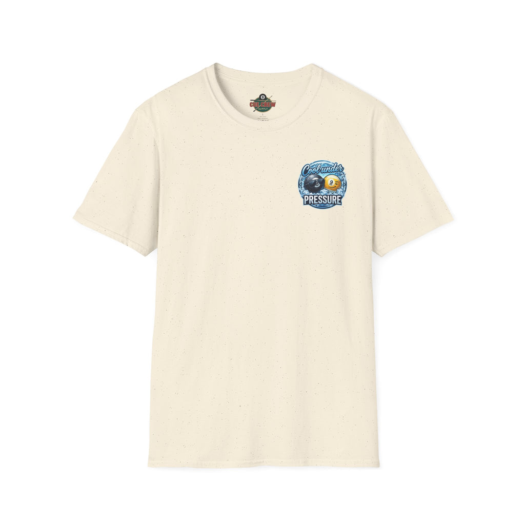 Cool Under Pressure Billiards T-Shirt | Ice Cold 8 Ball & 9 Ball Pool Player Graphic Tee | Front & Back Print