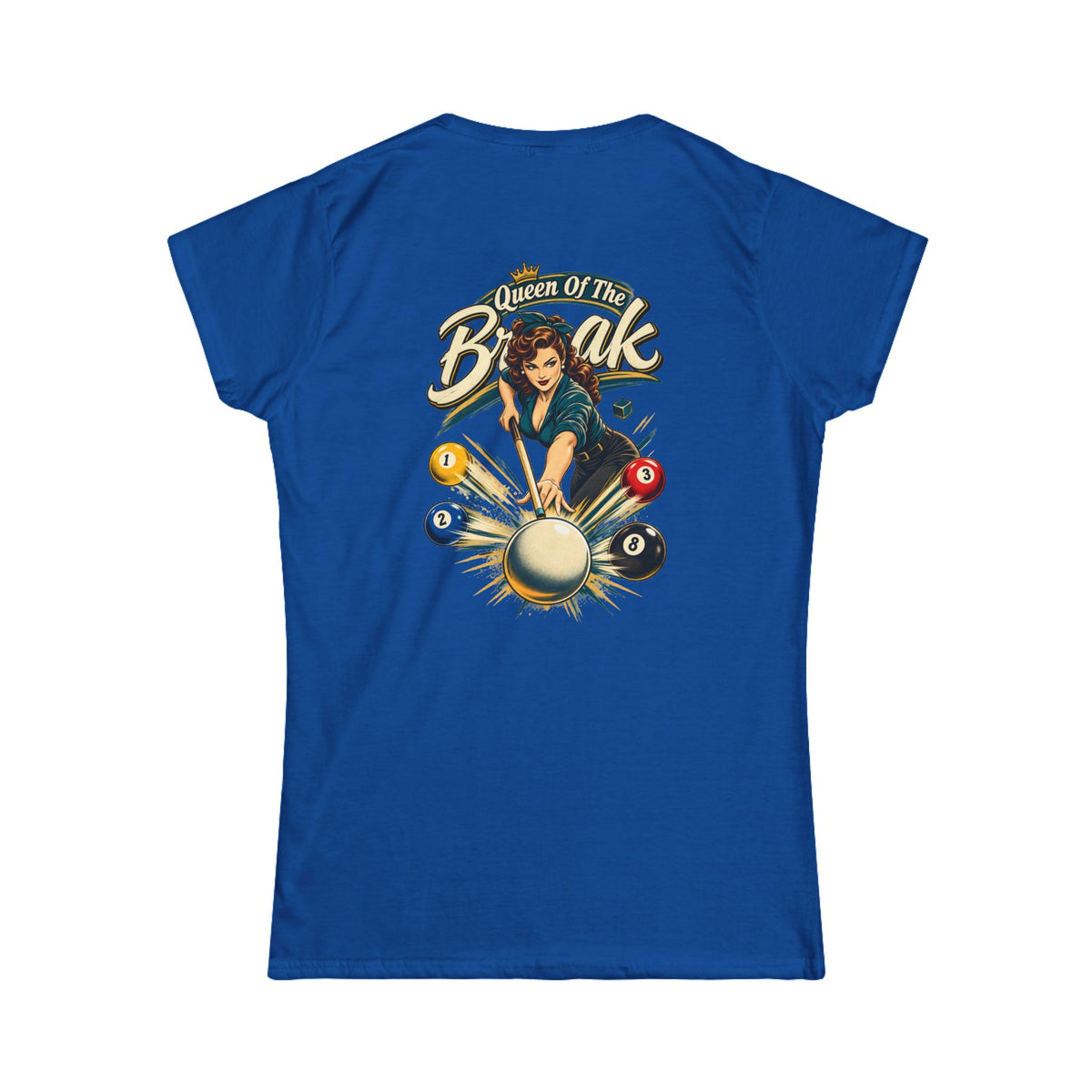 Queen of the Break Women’s Billiards T-Shirt – Front & Back Pool Tee