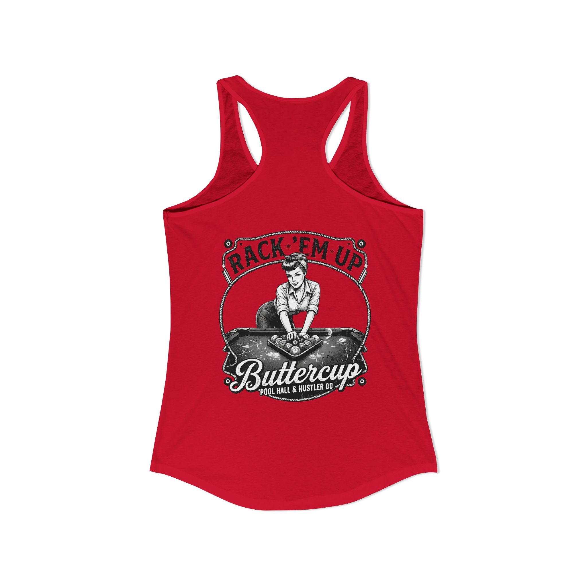 Rack 'Em Up Buttercup Women's Racerback Tank Top | Vintage Pool Hall Billiards Graphic Tank | Cue Crew Supply