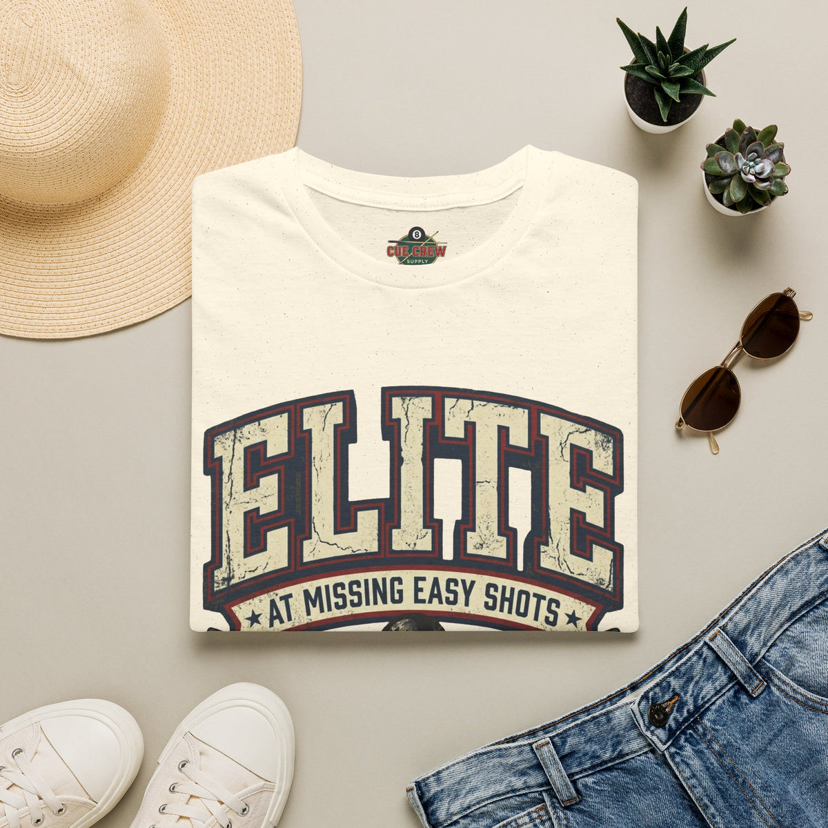 Elite at Missing Easy Shots V2 Funny Billiards T-Shirt | Vintage 8 Ball Pool Player Graphic Unisex Tee