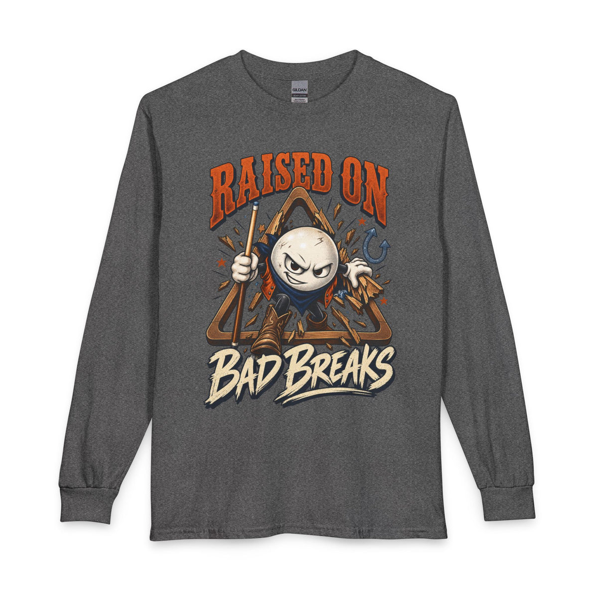 Raised on Bad Breaks – Funny Billiards Long Sleeve T-Shirt – Cue Crew Essentials CCS-ELST-004