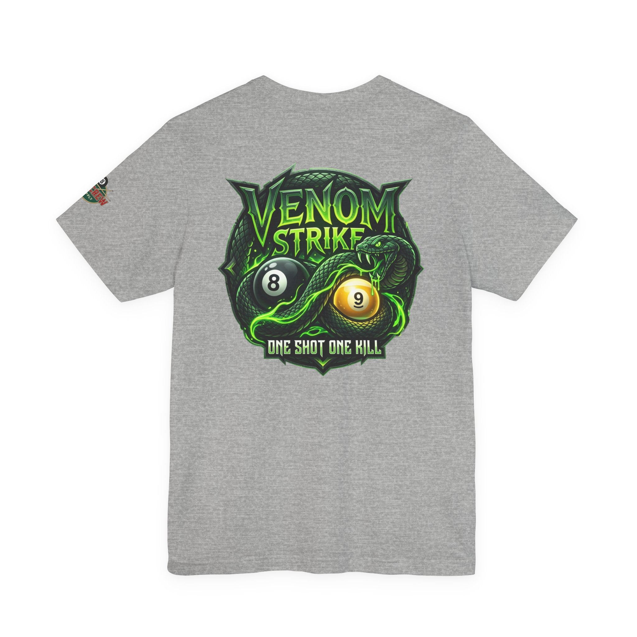 Venom Strike Pool Player T-Shirt | Snake 8 Ball & 9 Ball Billiards Graphic Tee | Front & Back Print | Cue Crew Supply