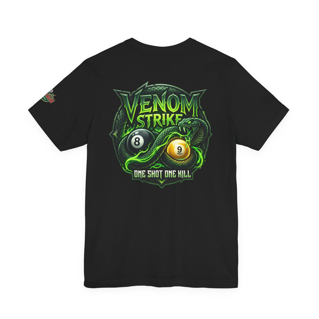 Venom Strike Pool Player T-Shirt | Snake 8 Ball & 9 Ball Billiards Graphic Tee | Front & Back Print | Cue Crew Supply