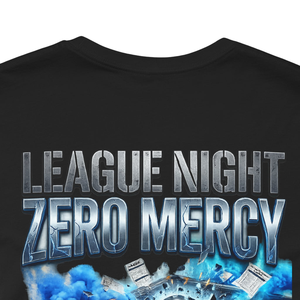 League Night Zero Mercy Pool Player T-Shirt | Funny Billiards League Tee | Front & Back Graphic | Cue Crew Supply