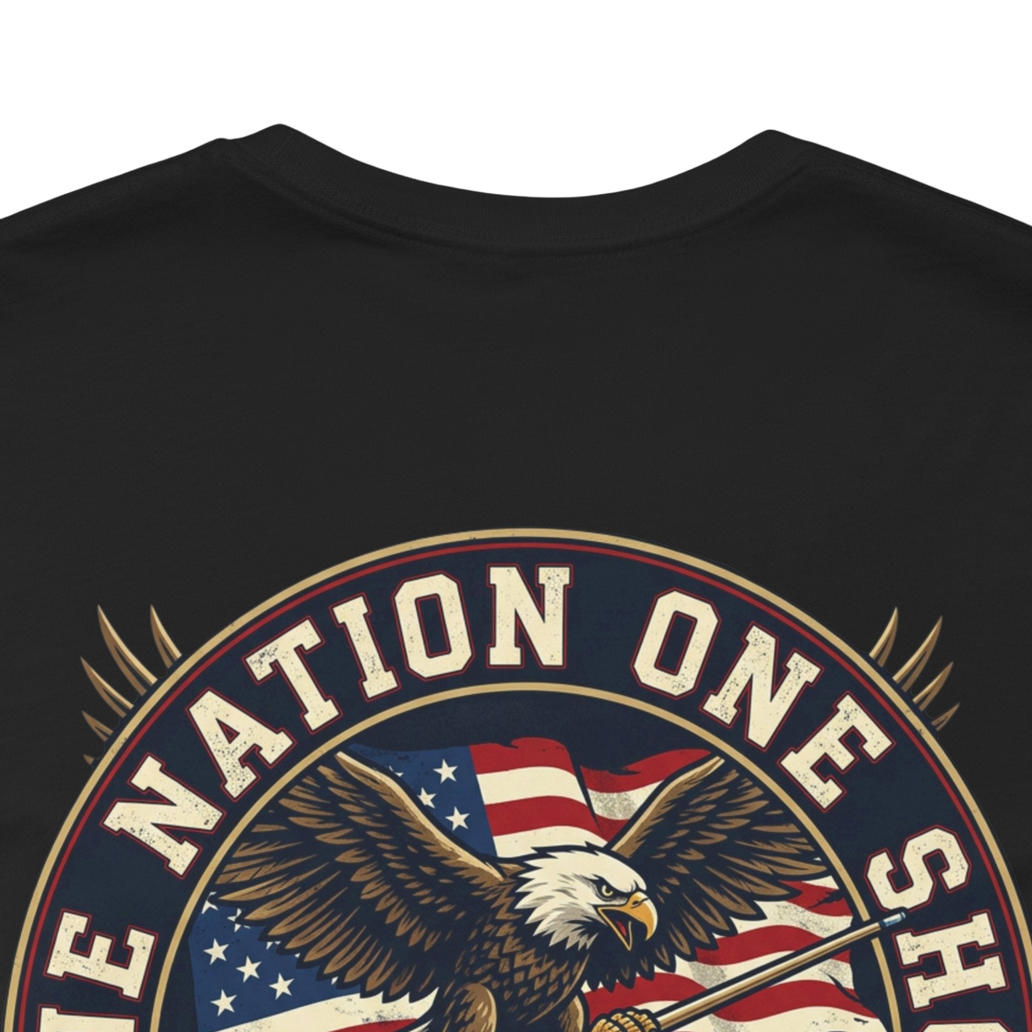 One Nation One Shot – 250 Years Patriotic Billiards T-Shirt | Eagle & American Flag Pool Tee