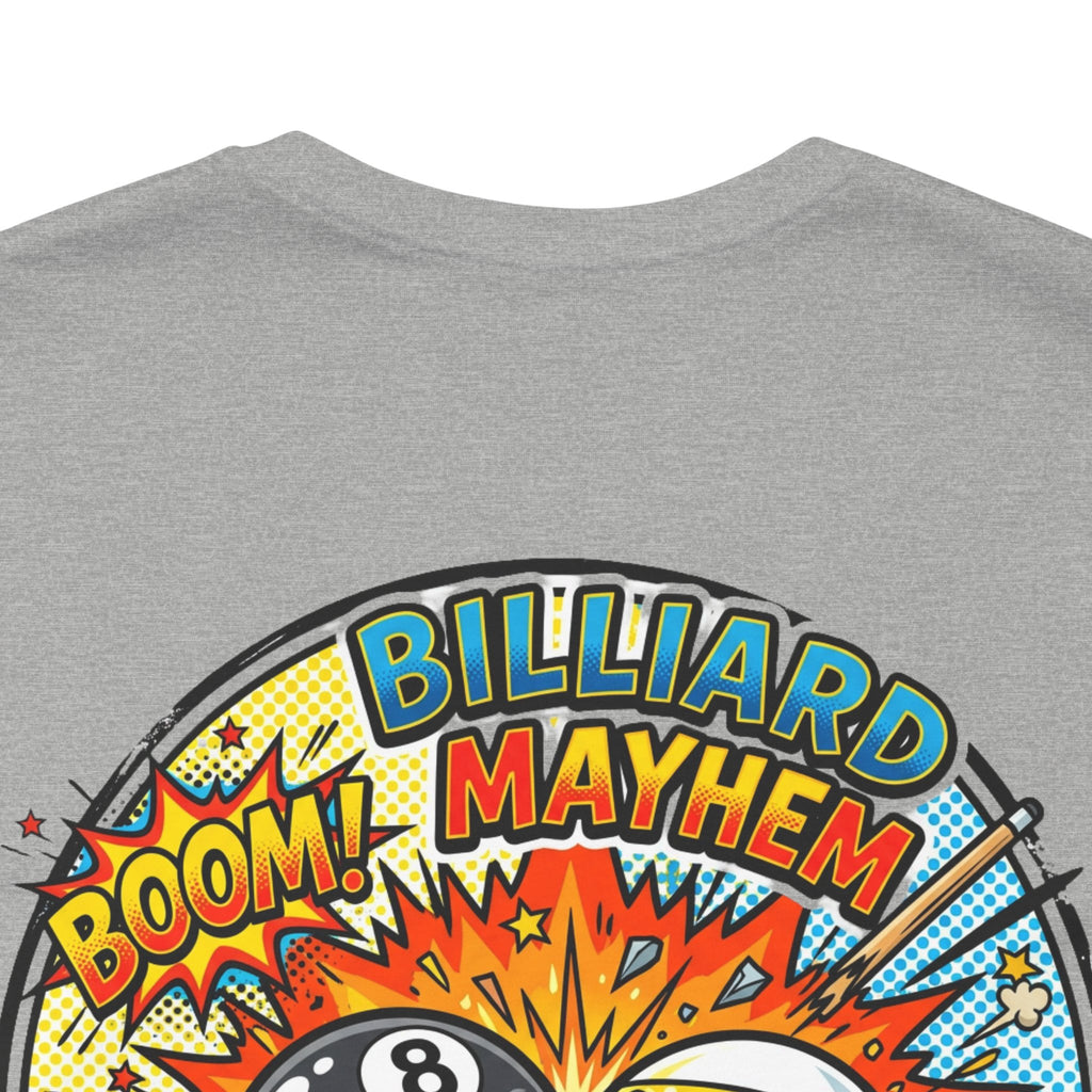 Billiard Mayhem Pool T-Shirt – Comic Style 8 Ball vs 9 Ball Graphic Tee | Cue Crew Supply
