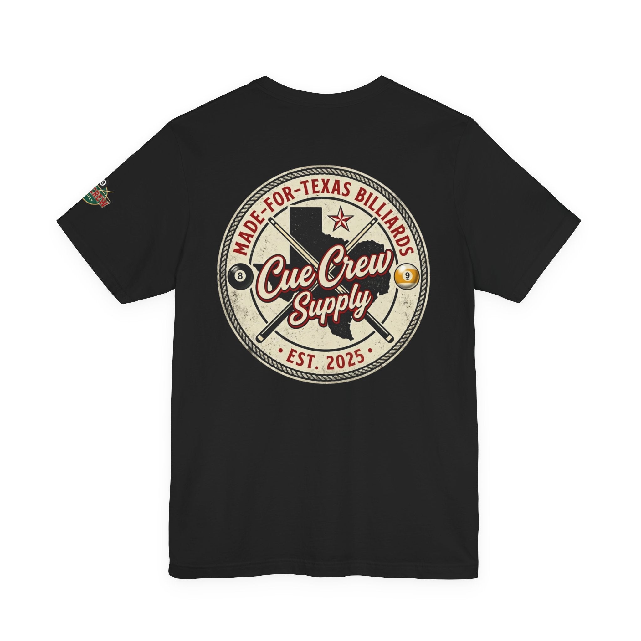 Made for Texas Billiards V2 Pool Player T-Shirt | Vintage Cue Crew Supply Texas Graphic Tee | Front & Back Print