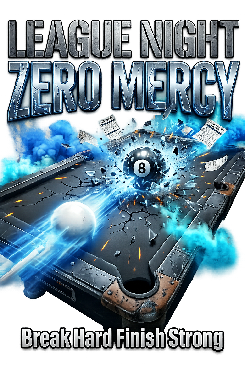 League Night Zero Mercy Pool Player T-Shirt | Funny Billiards League Tee | Front & Back Graphic | Cue Crew Supply