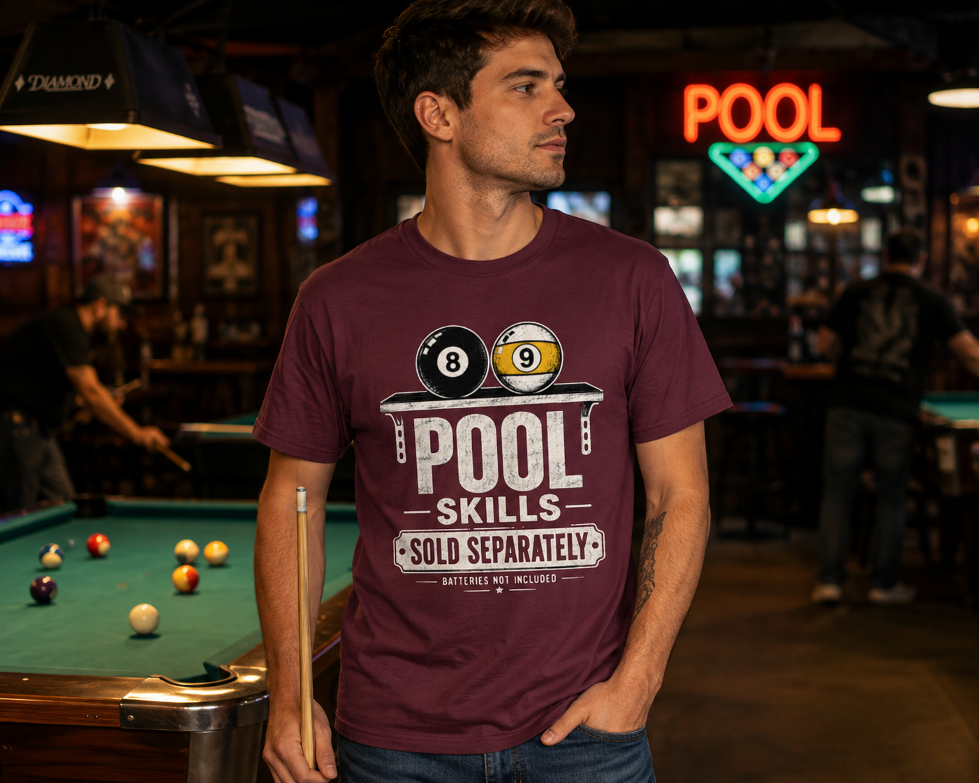 Pool Skills Sold Separately Funny Billiards T-Shirt | Front Print Only | 8 Ball & 9 Ball Graphic Unisex Tee